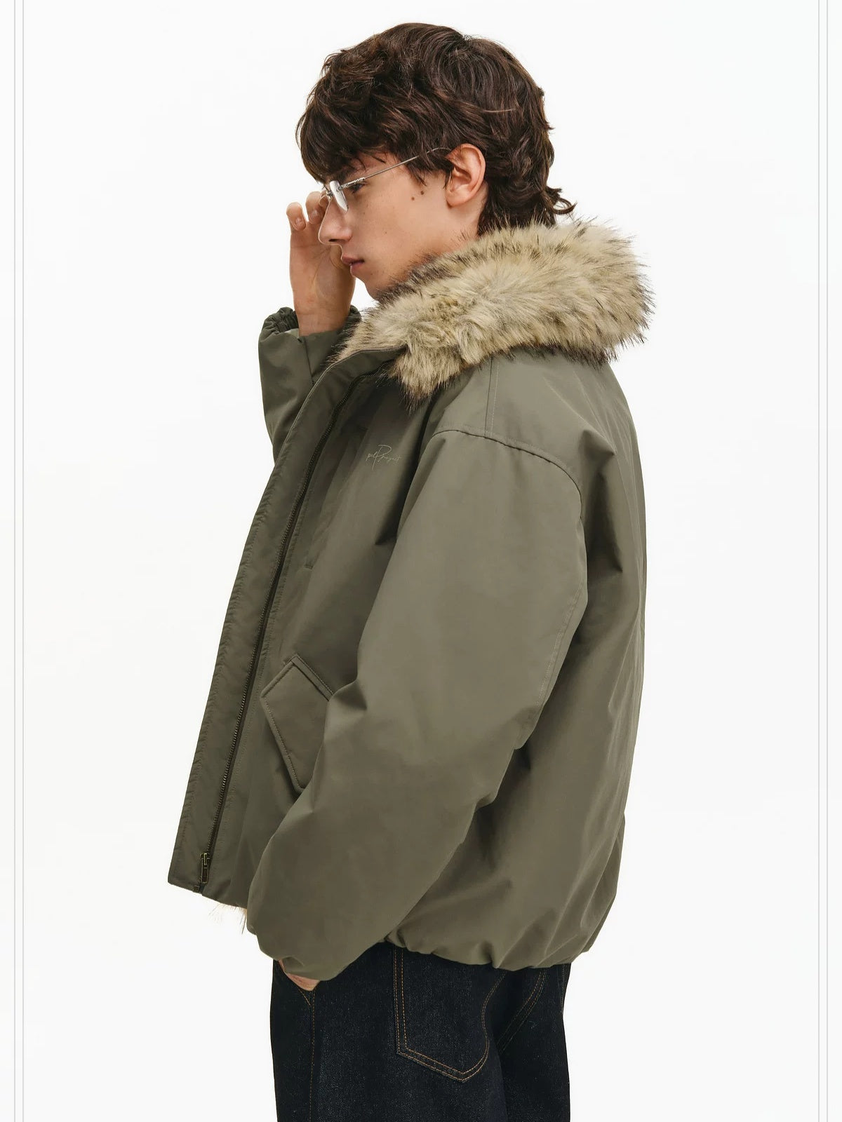 PCLP 90% White Duck Down Thick Fur Collar Patchwork Regular Fit Women Down Jacket