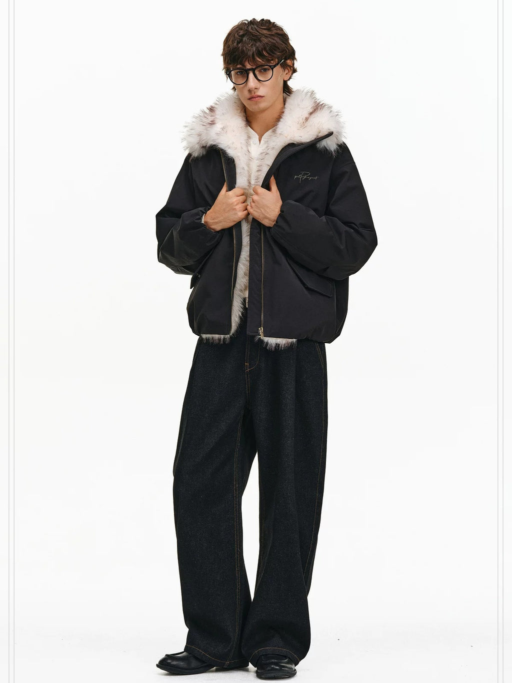 PCLP 90% White Duck Down Thick Fur Collar Patchwork Regular Fit Women Down Jacket