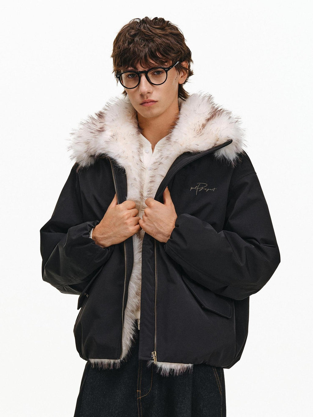 PCLP 90% White Duck Down Thick Fur Collar Patchwork Regular Fit Women Down Jacket