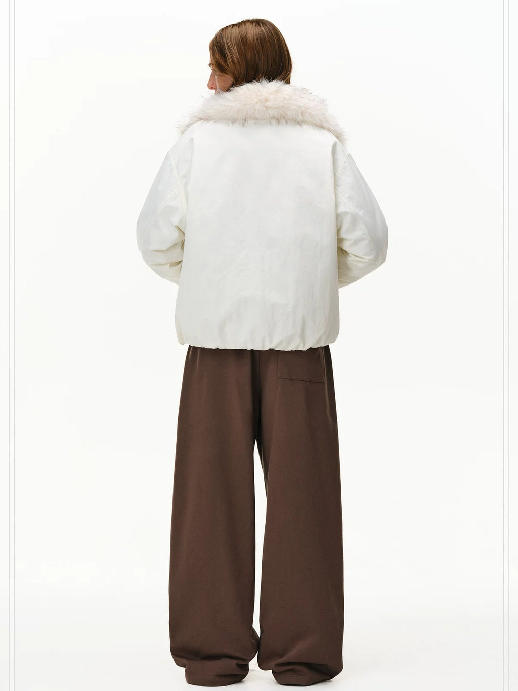 PCLP 90% White Duck Down Thick Fur Collar Patchwork Regular Fit Women Down Jacket