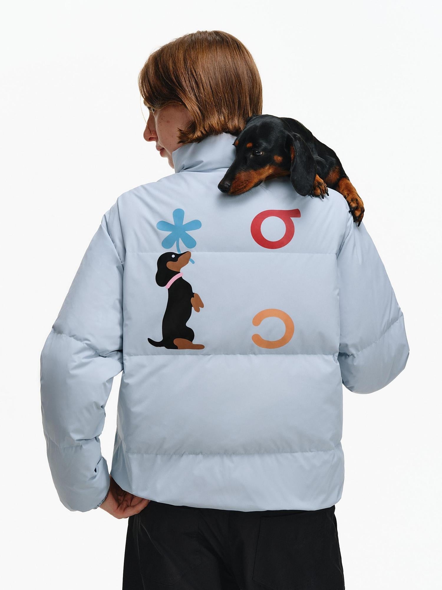 PCLP 90 White Duck Down Warm Colorblock Loose Women Stand Collar Zipper Down Jacket