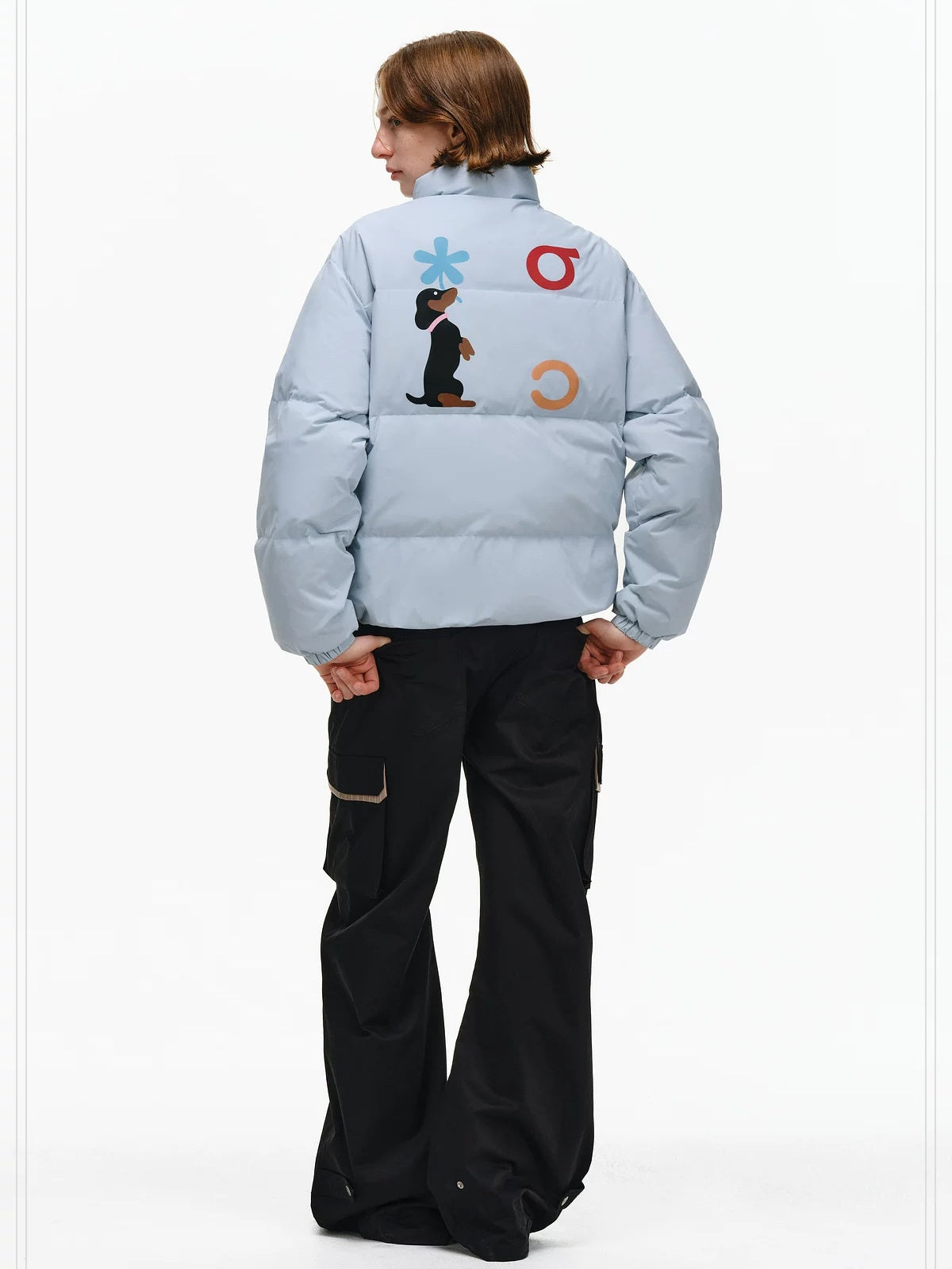 PCLP 90 White Duck Down Warm Colorblock Loose Women Stand Collar Zipper Down Jacket