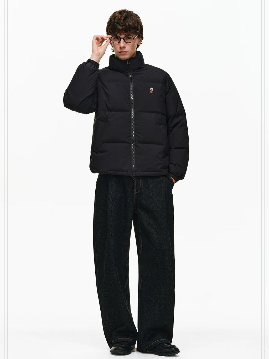 PCLP 90 White Duck Down Warm Colorblock Loose Women Stand Collar Zipper Down Jacket