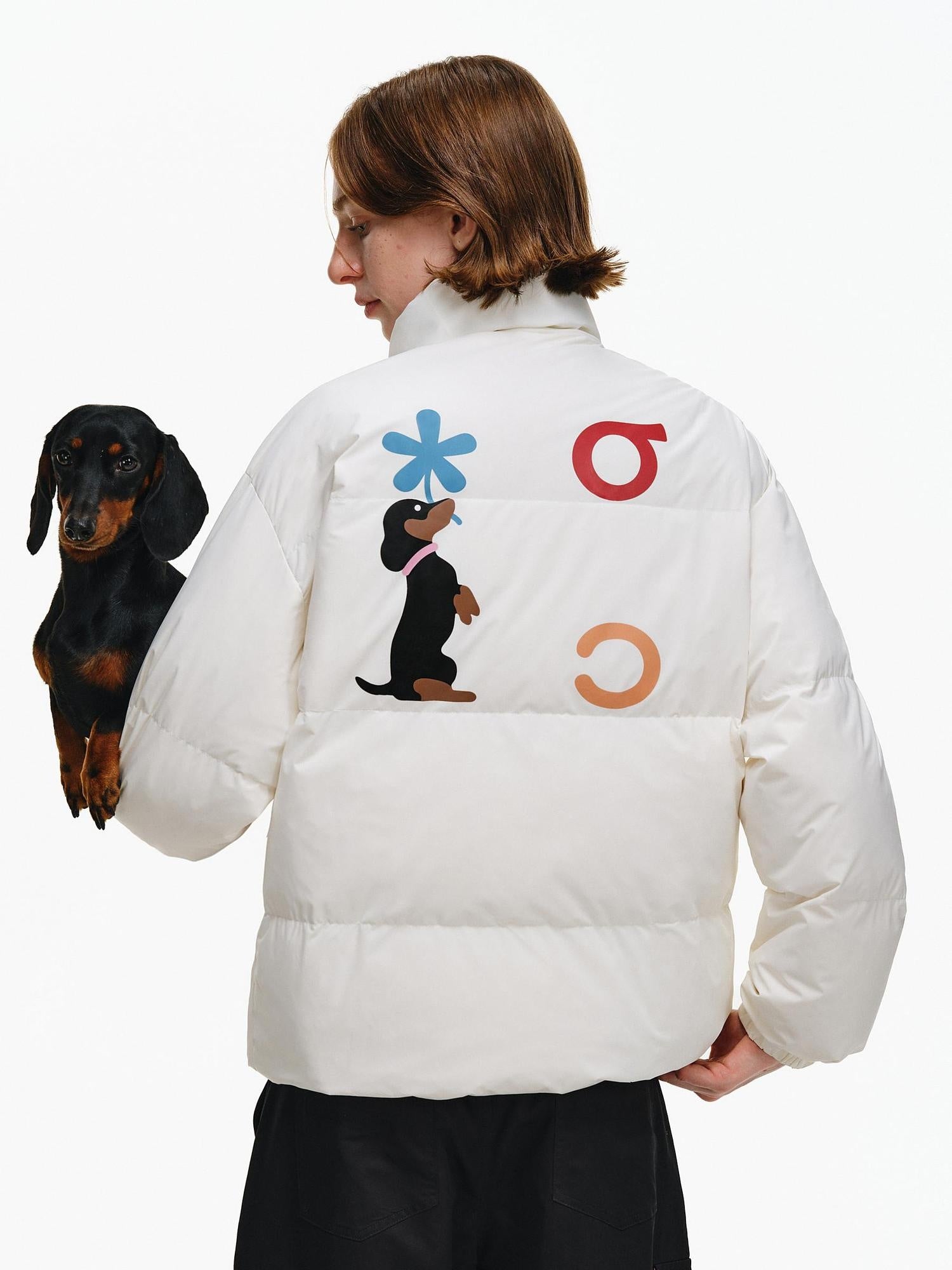 PCLP 90 White Duck Down Warm Colorblock Loose Women Stand Collar Zipper Down Jacket