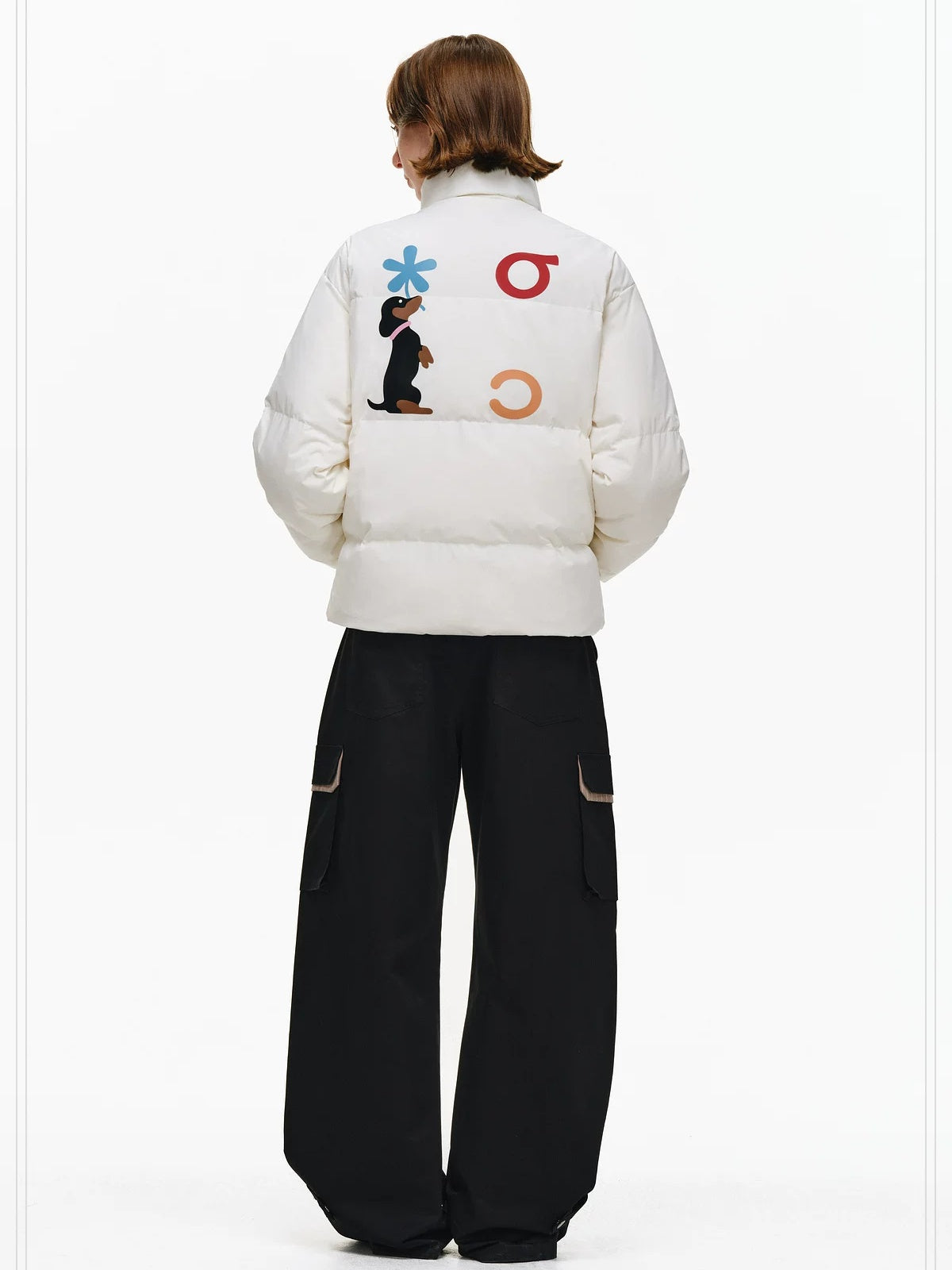 PCLP 90 White Duck Down Warm Colorblock Loose Women Stand Collar Zipper Down Jacket