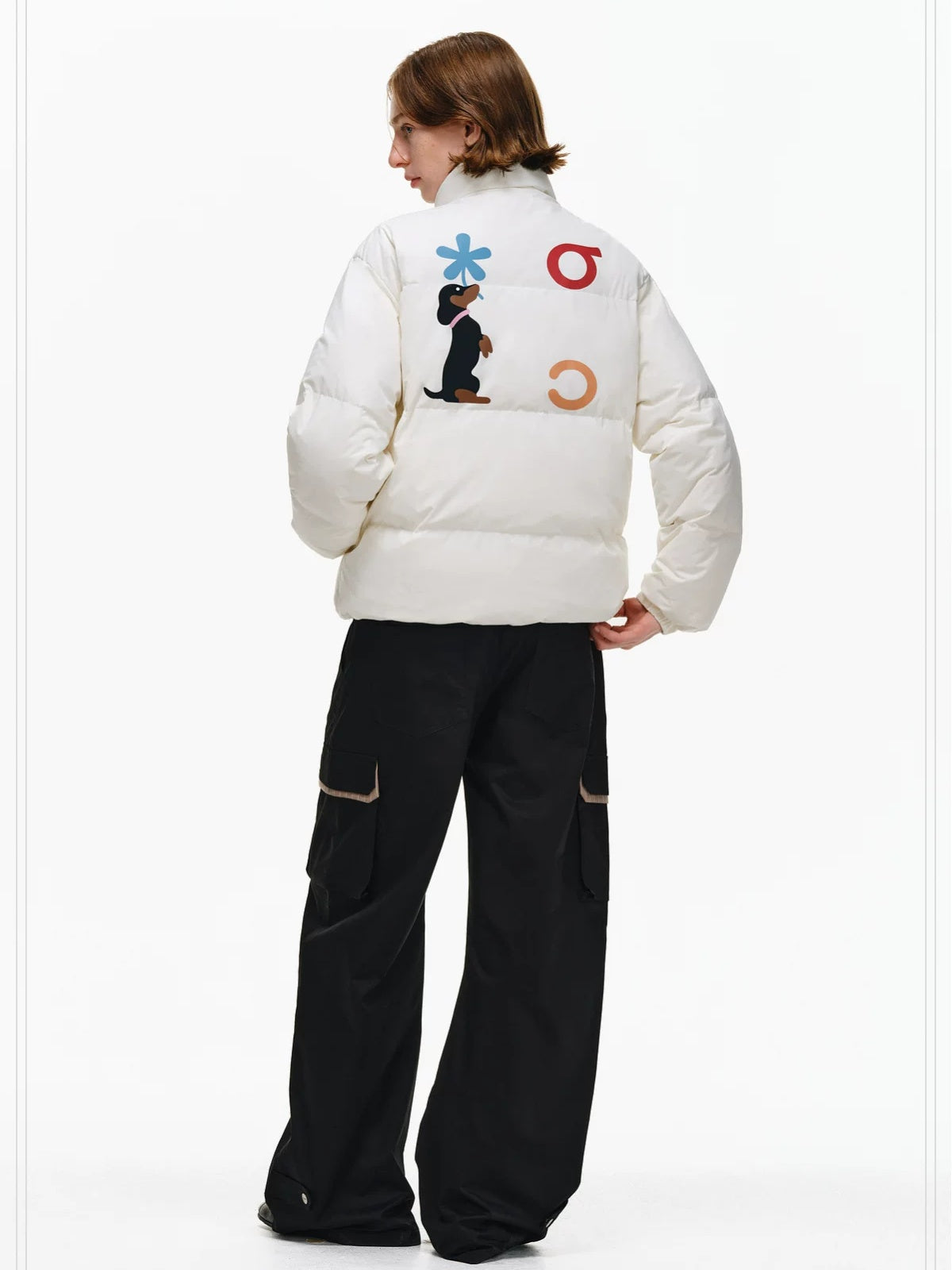 PCLP 90 White Duck Down Warm Colorblock Loose Women Stand Collar Zipper Down Jacket