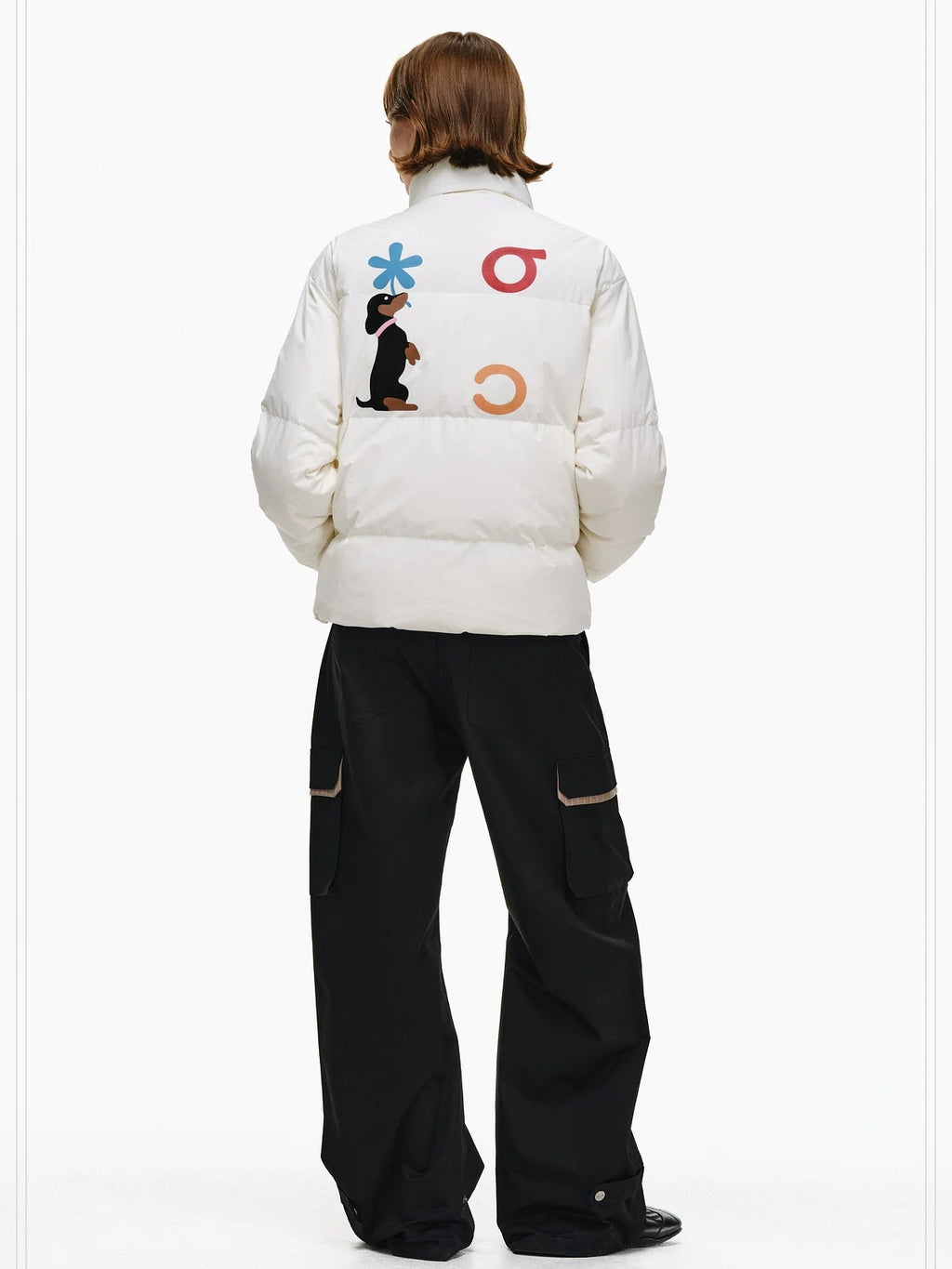 PCLP 90 White Duck Down Warm Colorblock Loose Women Stand Collar Zipper Down Jacket