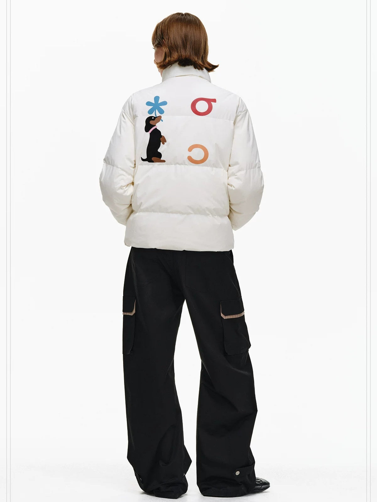 PCLP 90 White Duck Down Warm Colorblock Loose Women Stand Collar Zipper Down Jacket