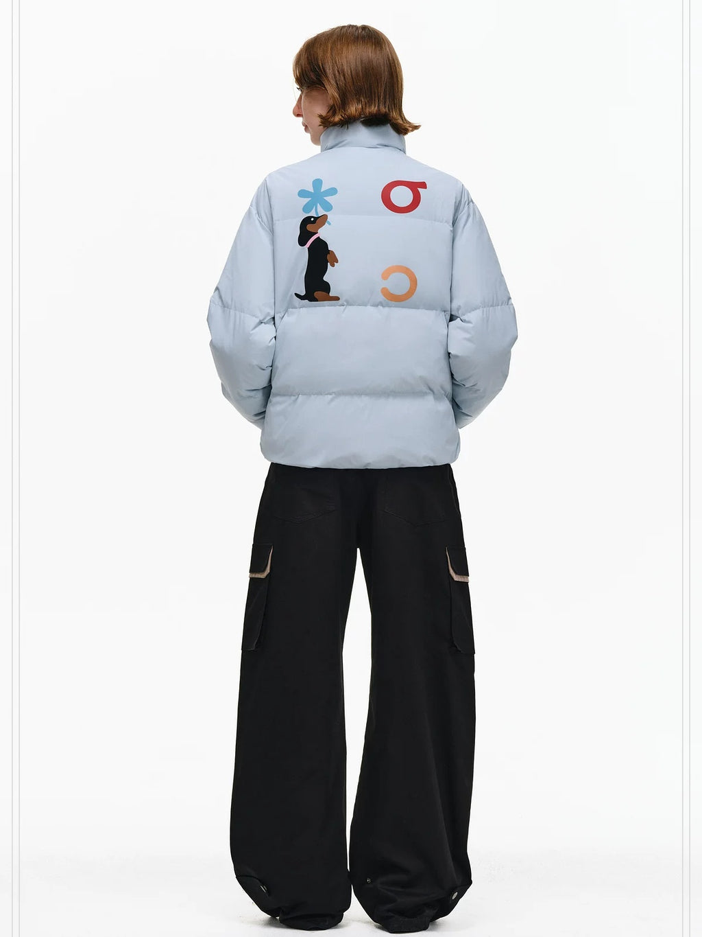 PCLP 90 White Duck Down Warm Colorblock Loose Women Stand Collar Zipper Down Jacket