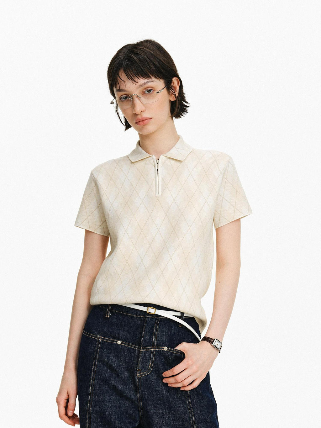 PCLP Antibacterial Viscose Blend Polo Collar Geometric Youthful Casual Unisex T-Shirt