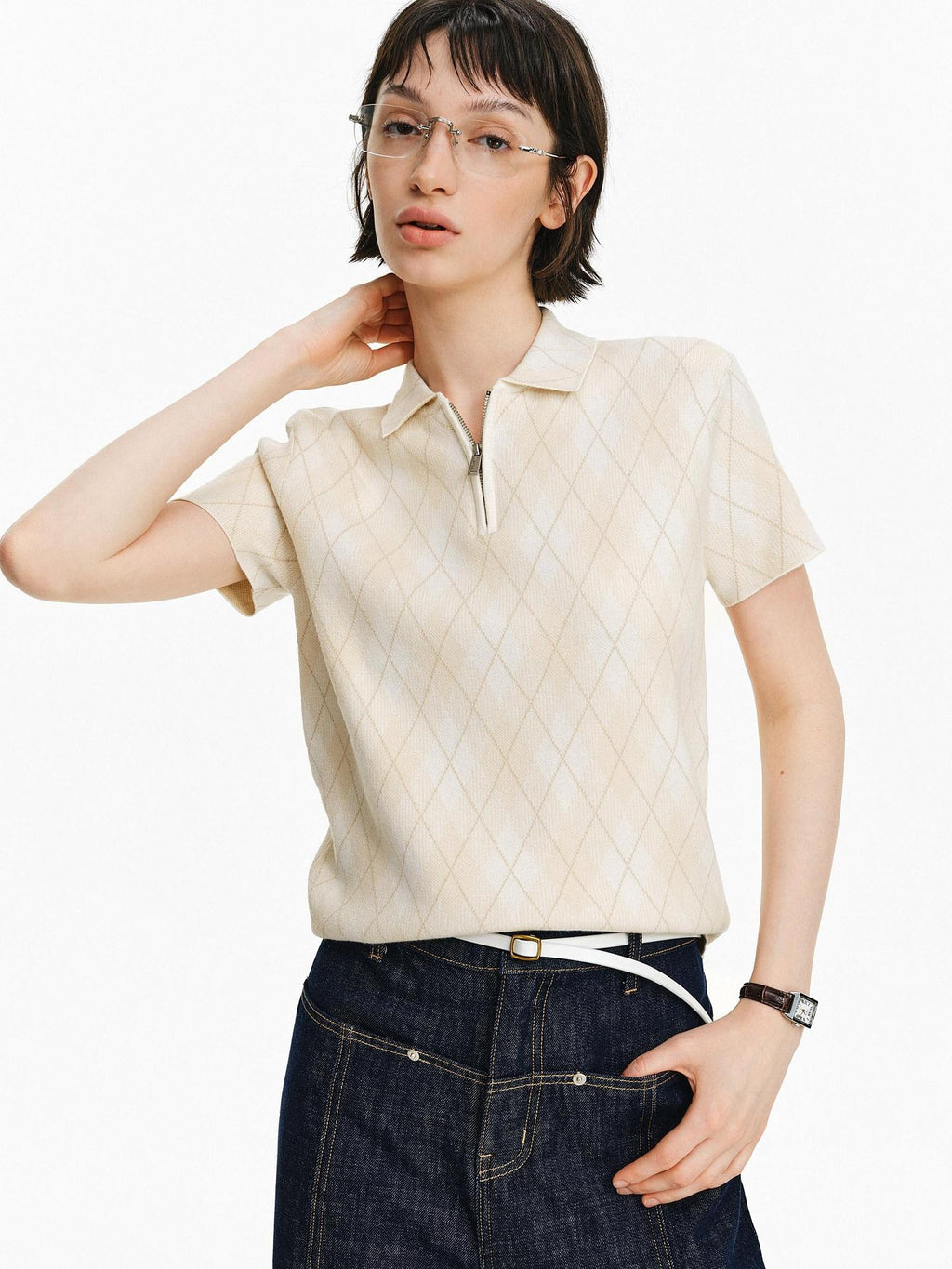PCLP Antibacterial Viscose Blend Polo Collar Geometric Youthful Casual Unisex T-Shirt