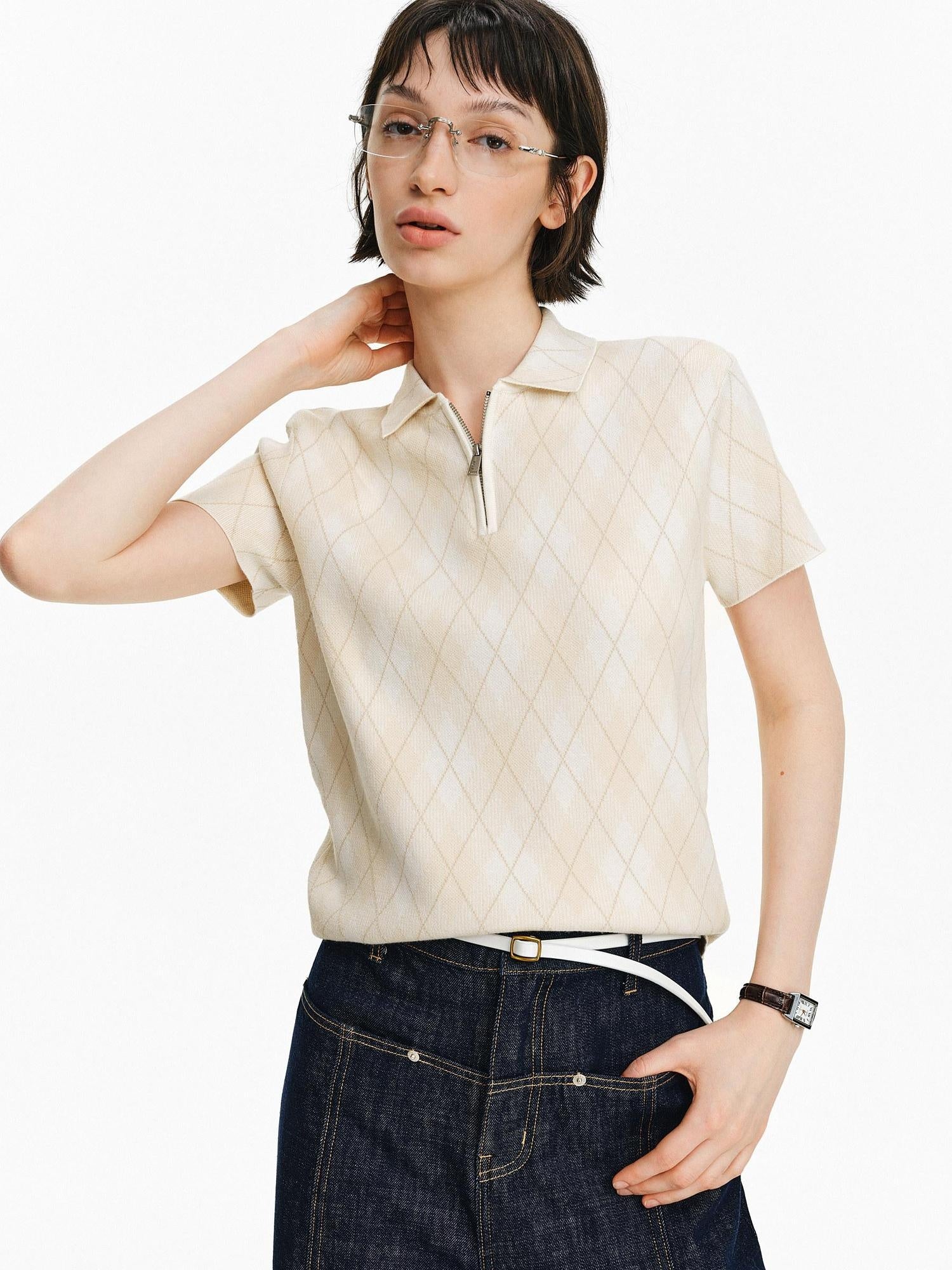 PCLP Antibacterial Viscose Blend Polo Collar Geometric Youthful Casual Unisex T-Shirt