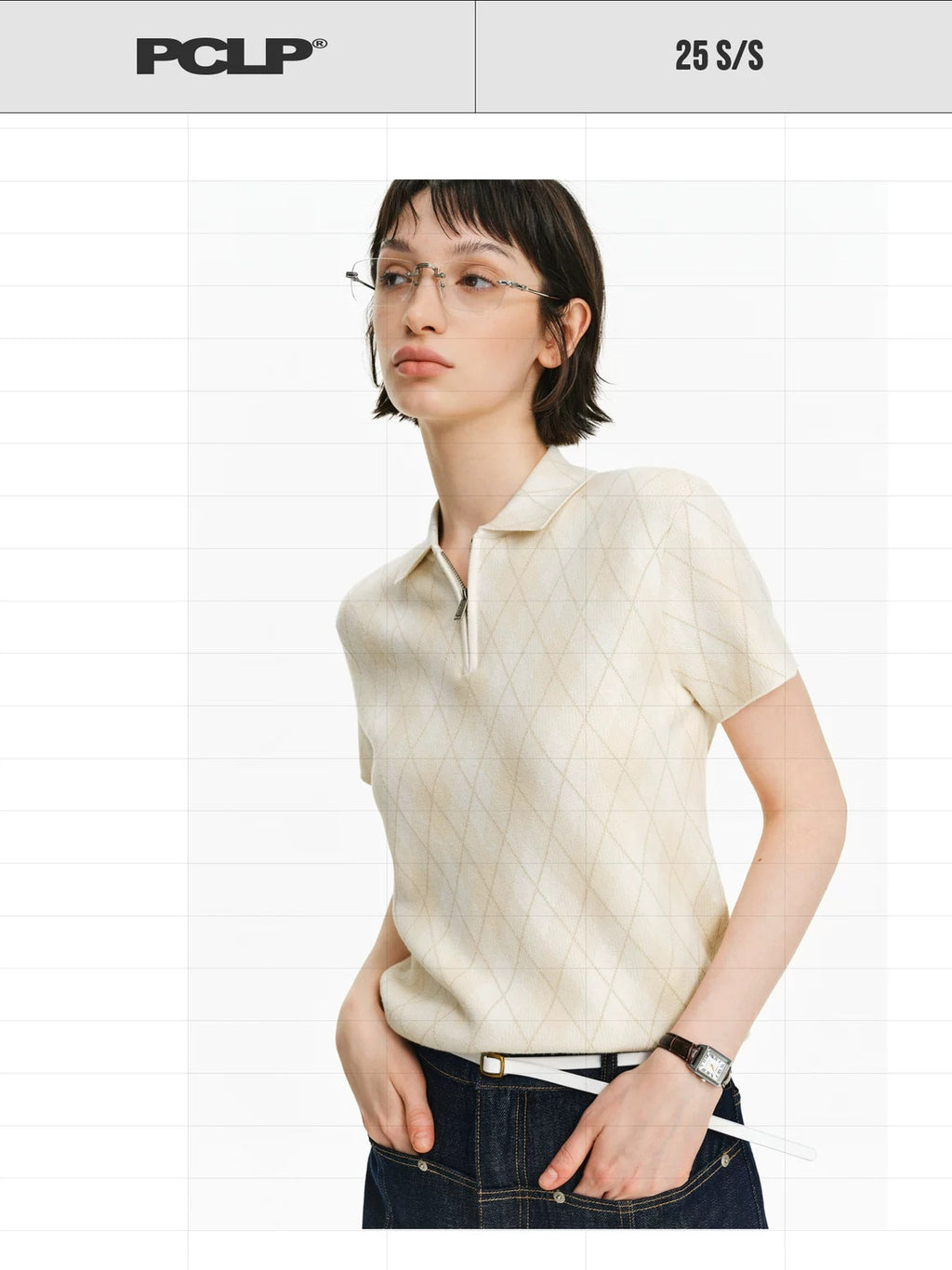 PCLP Antibacterial Viscose Blend Polo Collar Geometric Youthful Casual Unisex T-Shirt