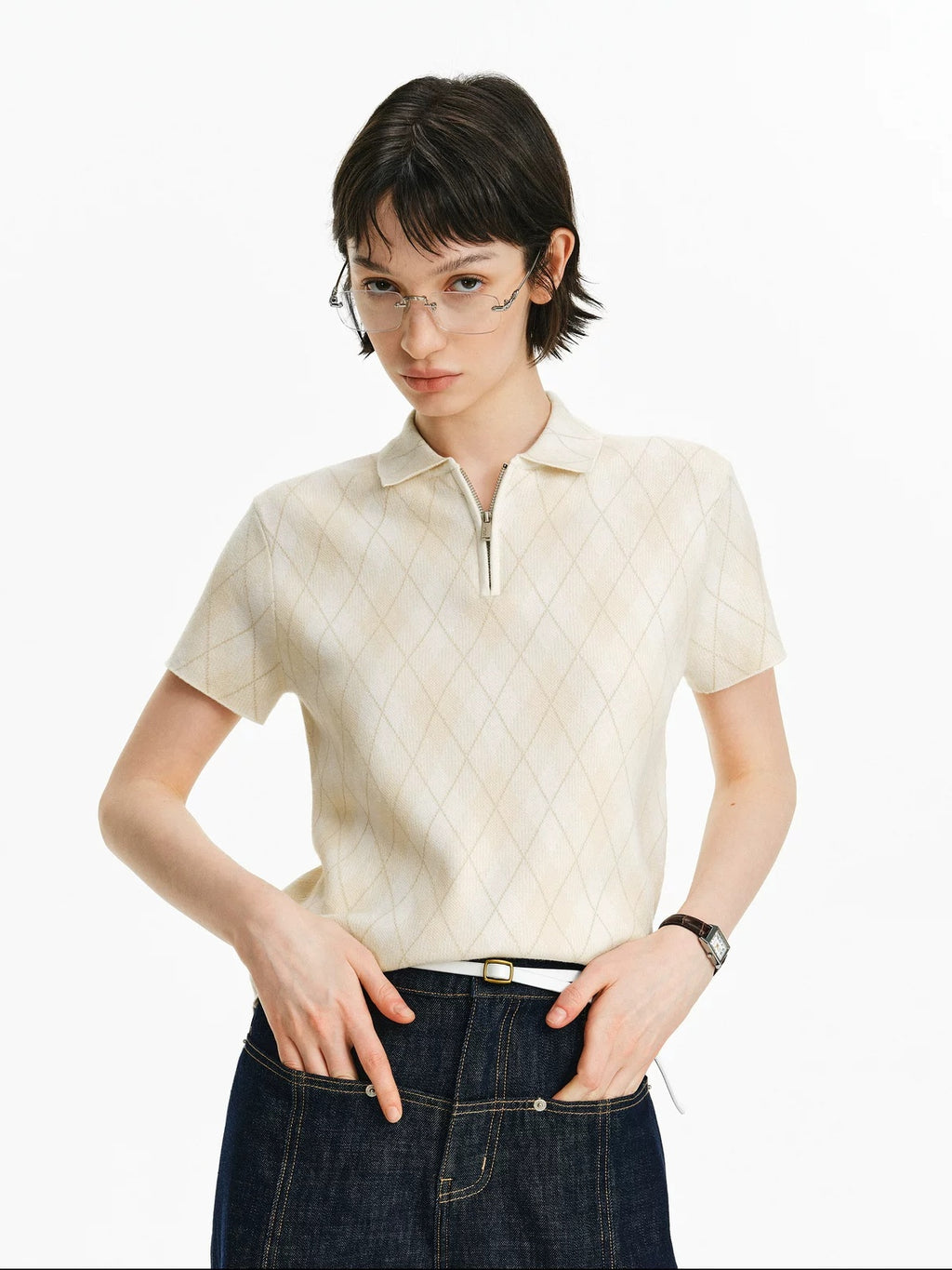 PCLP Antibacterial Viscose Blend Polo Collar Geometric Youthful Casual Unisex T-Shirt