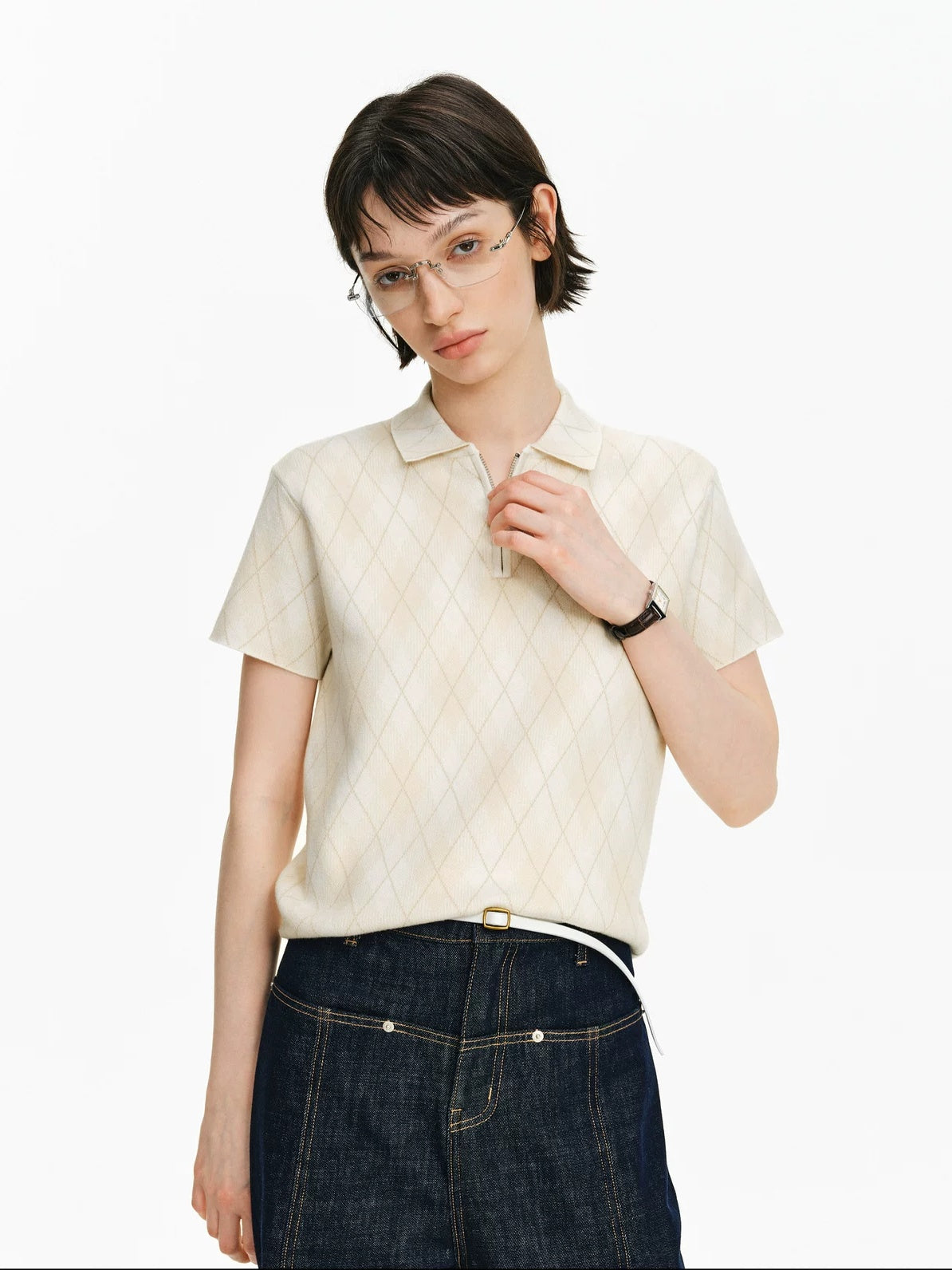 PCLP Antibacterial Viscose Blend Polo Collar Geometric Youthful Casual Unisex T-Shirt