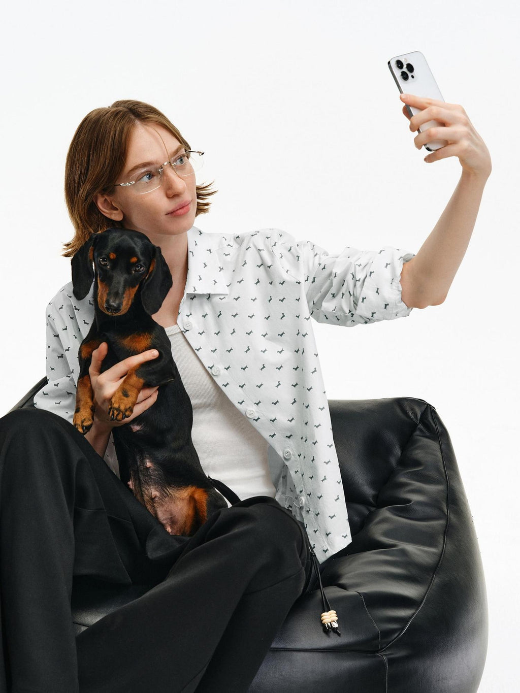 PCLP Breathable 100% Cotton Loose Animal Print Polo Cropped Long Sleeve T-Shirt