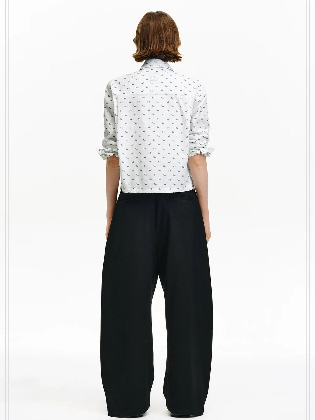 PCLP Breathable 100% Cotton Loose Animal Print Polo Cropped Long Sleeve T-Shirt