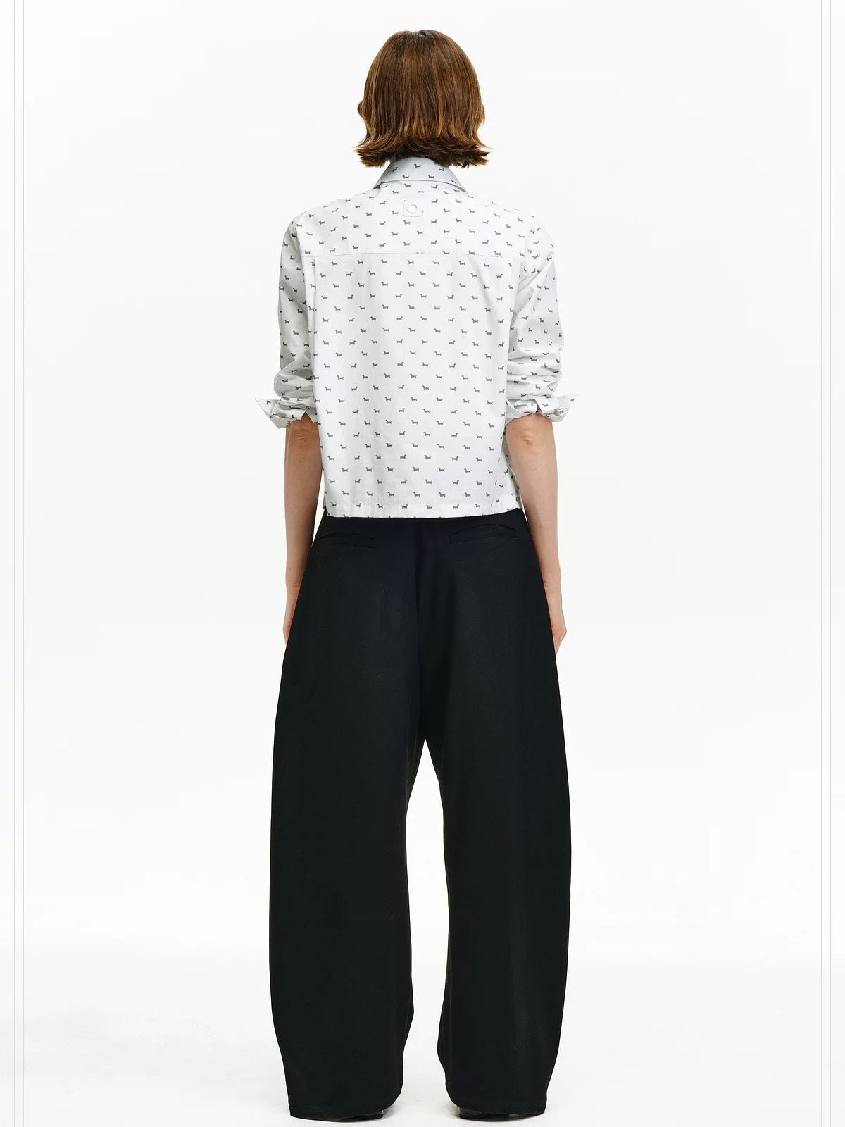 PCLP Breathable 100% Cotton Loose Animal Print Polo Cropped Long Sleeve T-Shirt