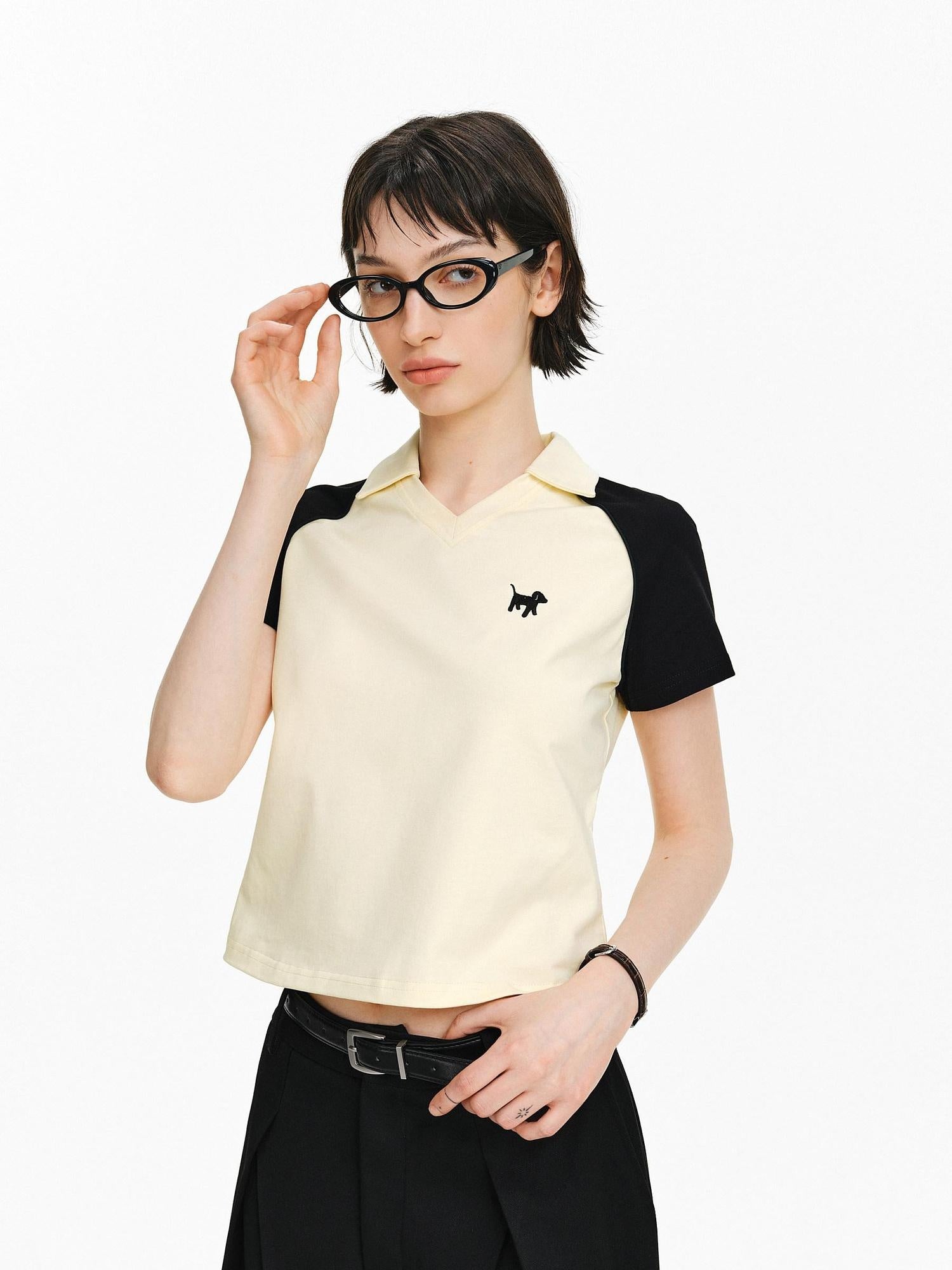 PCLP Breathable 100 Percent Cotton Embroidered Slim Collared Women Animal T-Shirt