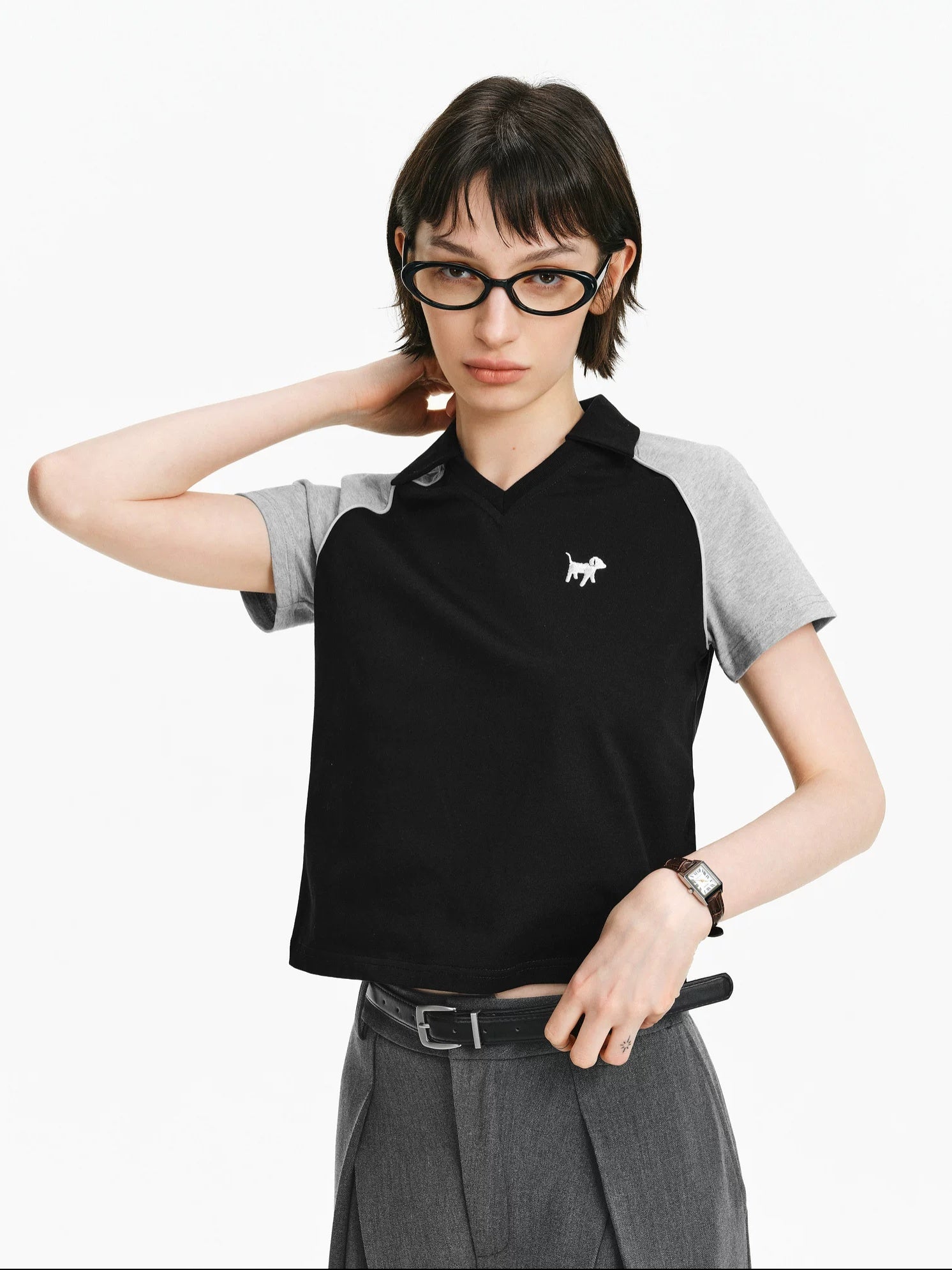 PCLP Breathable 100 Percent Cotton Embroidered Slim Collared Women Animal T-Shirt