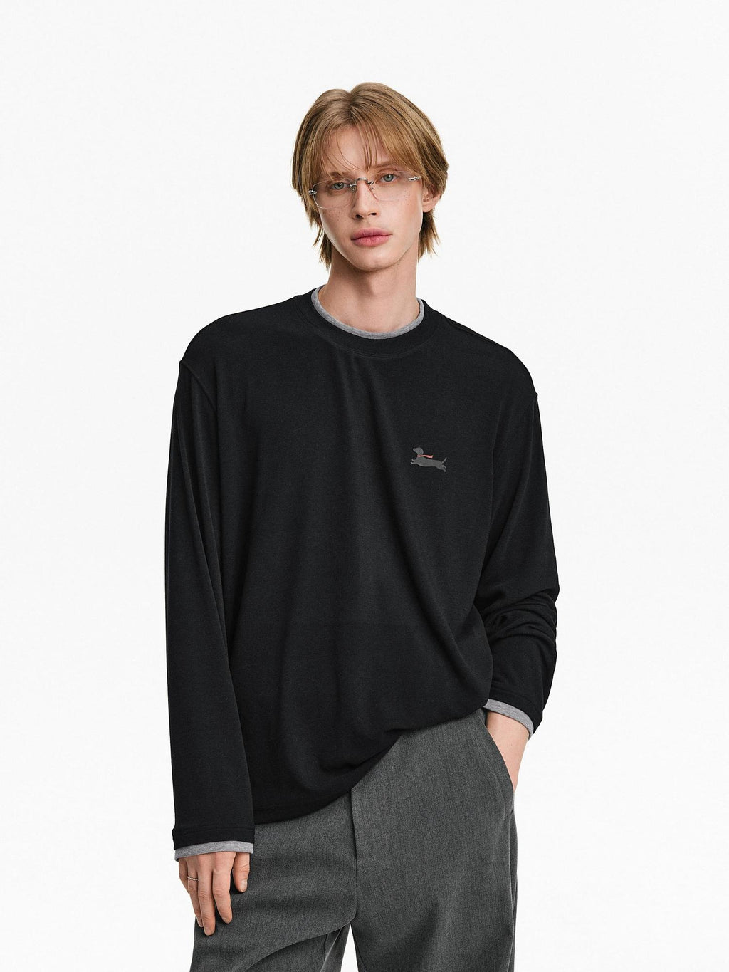 PCLP Breathable Animal Print Loose Fit Unisex Crew Neck Long Sleeve T-Shirt