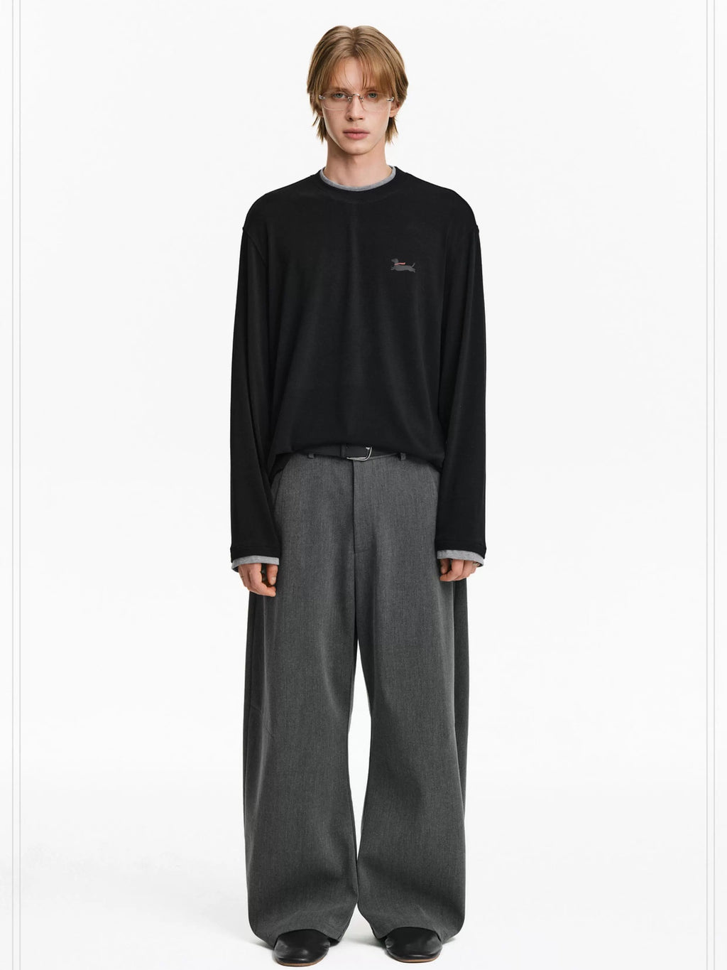 PCLP Breathable Animal Print Loose Fit Unisex Crew Neck Long Sleeve T-Shirt