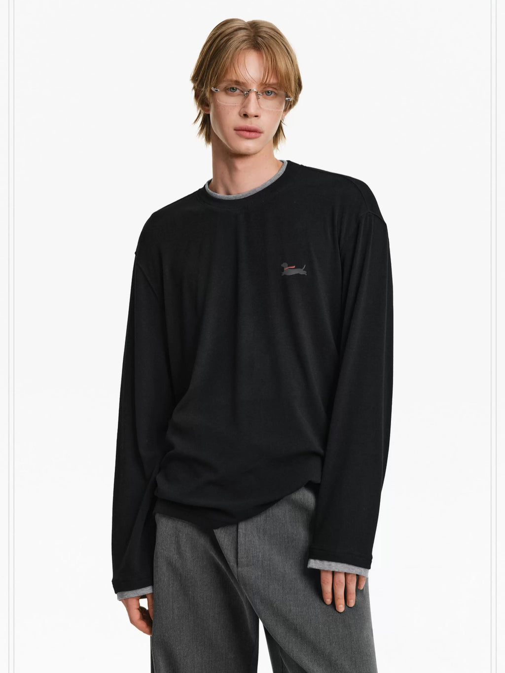 PCLP Breathable Animal Print Loose Fit Unisex Crew Neck Long Sleeve T-Shirt