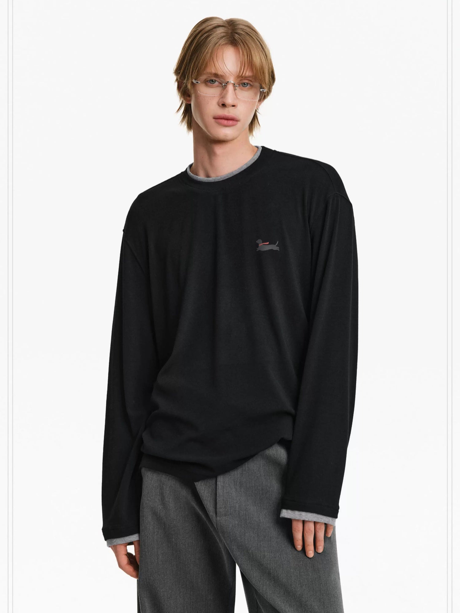 PCLP Breathable Animal Print Loose Fit Unisex Crew Neck Long Sleeve T-Shirt