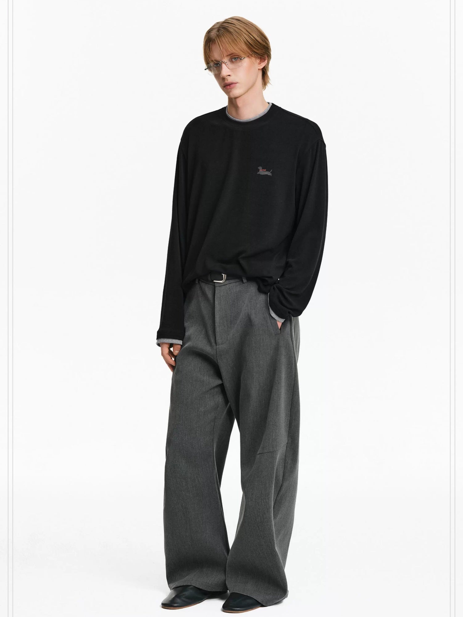 PCLP Breathable Animal Print Loose Fit Unisex Crew Neck Long Sleeve T-Shirt