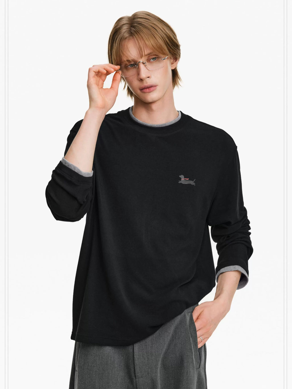 PCLP Breathable Animal Print Loose Fit Unisex Crew Neck Long Sleeve T-Shirt