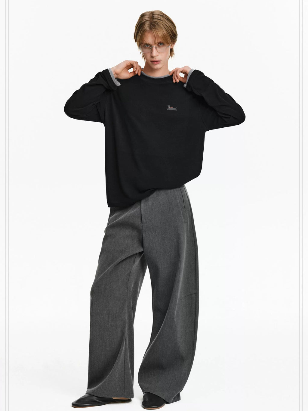 PCLP Breathable Animal Print Loose Fit Unisex Crew Neck Long Sleeve T-Shirt