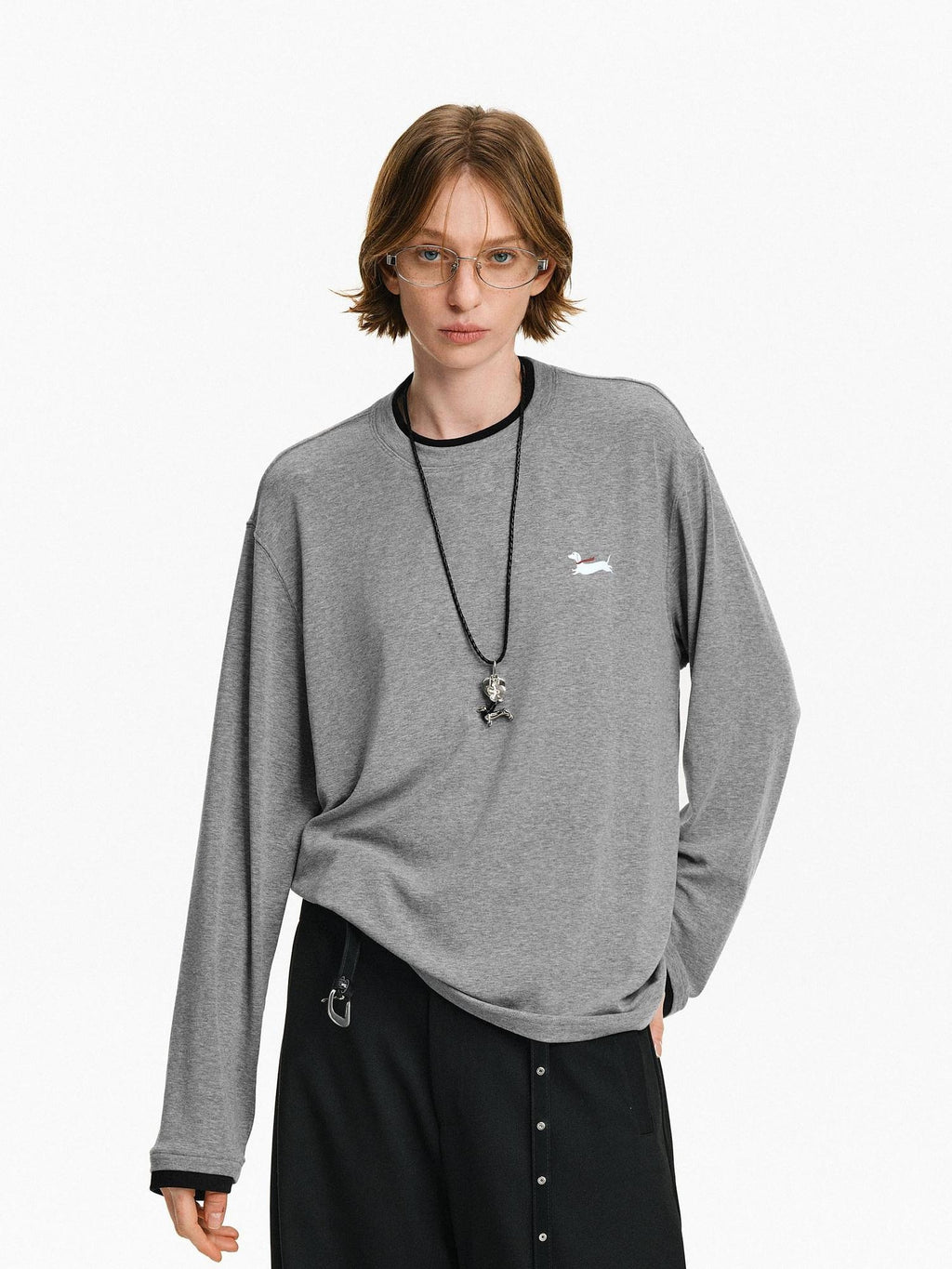 PCLP Breathable Animal Print Loose Fit Unisex Crew Neck Long Sleeve T-Shirt