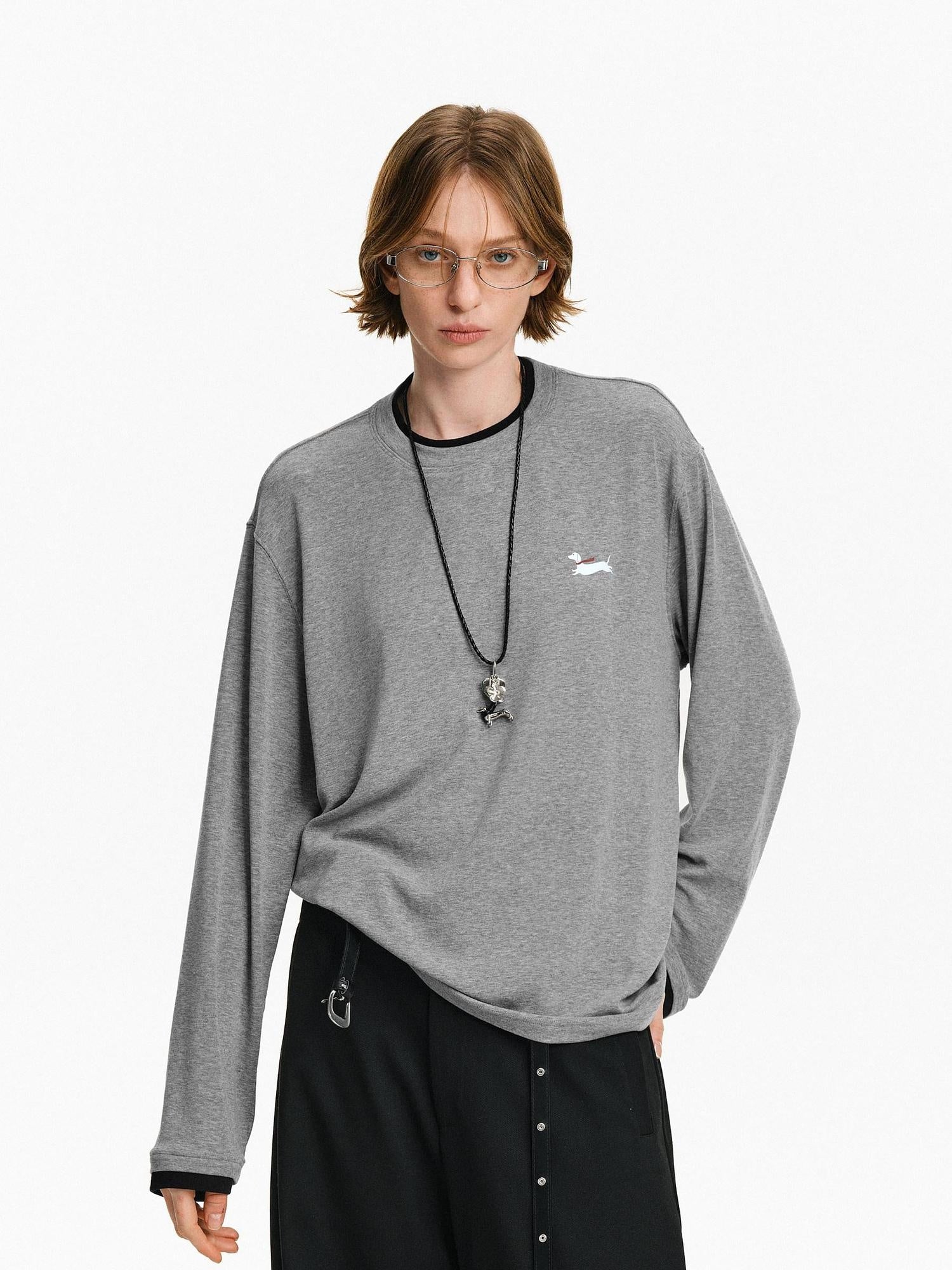 PCLP Breathable Animal Print Loose Fit Unisex Crew Neck Long Sleeve T-Shirt