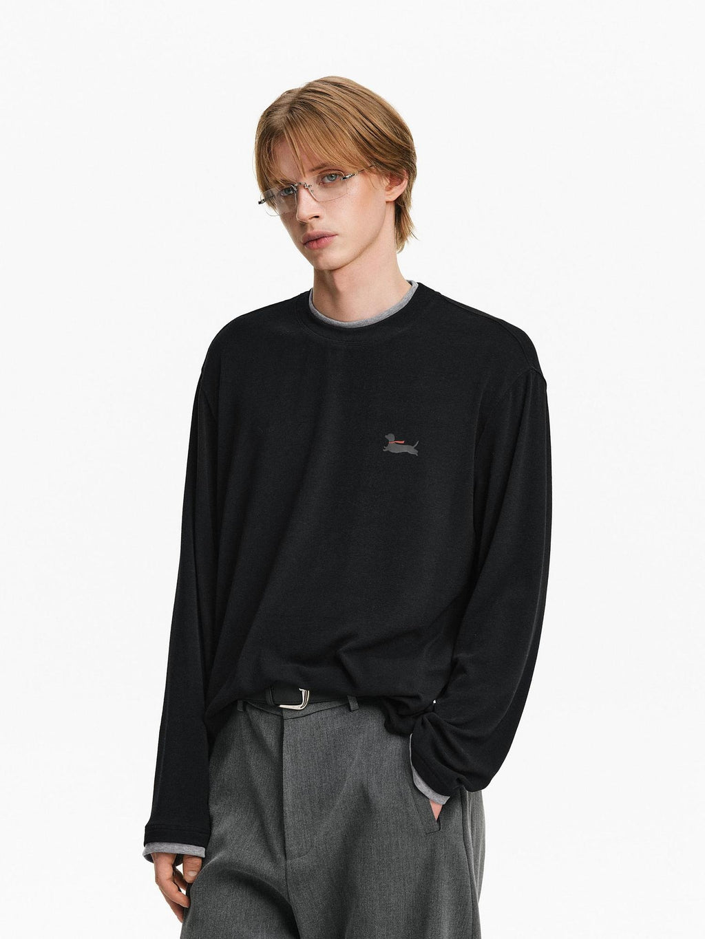 PCLP Breathable Animal Print Loose Fit Unisex Crew Neck Long Sleeve T-Shirt