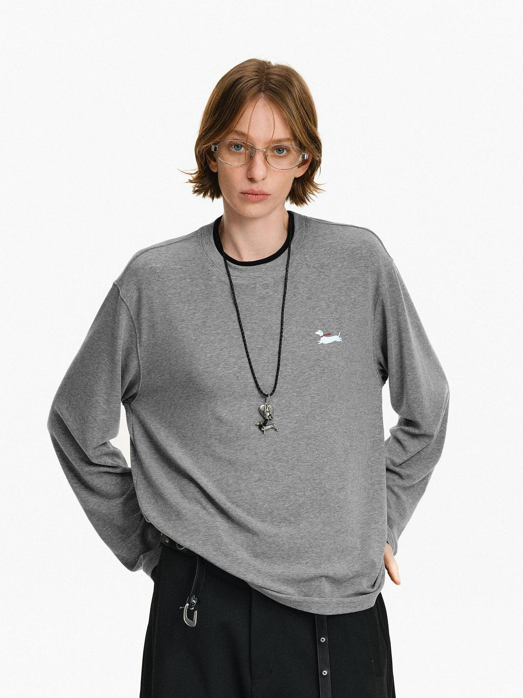 PCLP Breathable Animal Print Loose Fit Unisex Crew Neck Long Sleeve T-Shirt