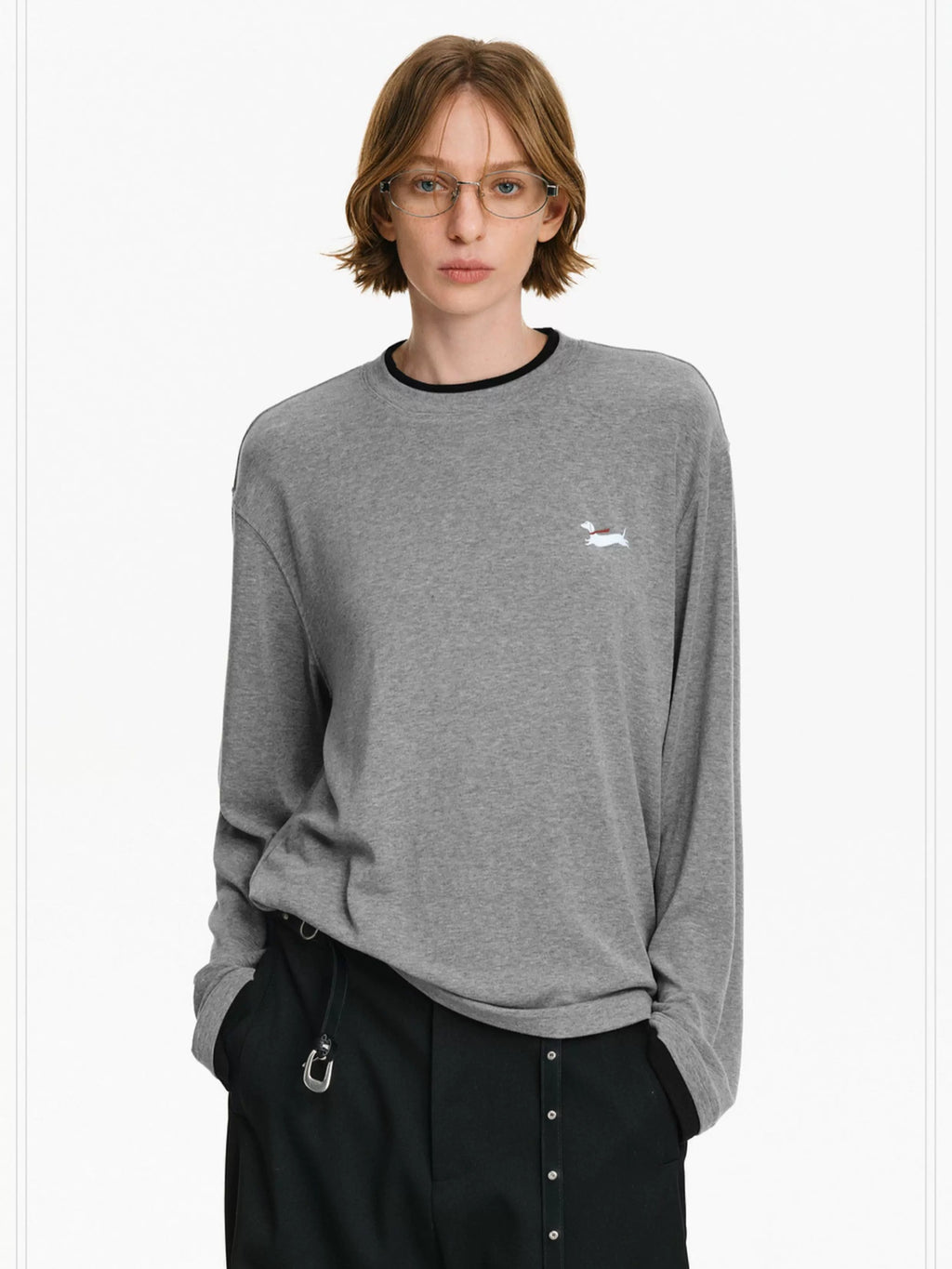 PCLP Breathable Animal Print Loose Fit Unisex Crew Neck Long Sleeve T-Shirt