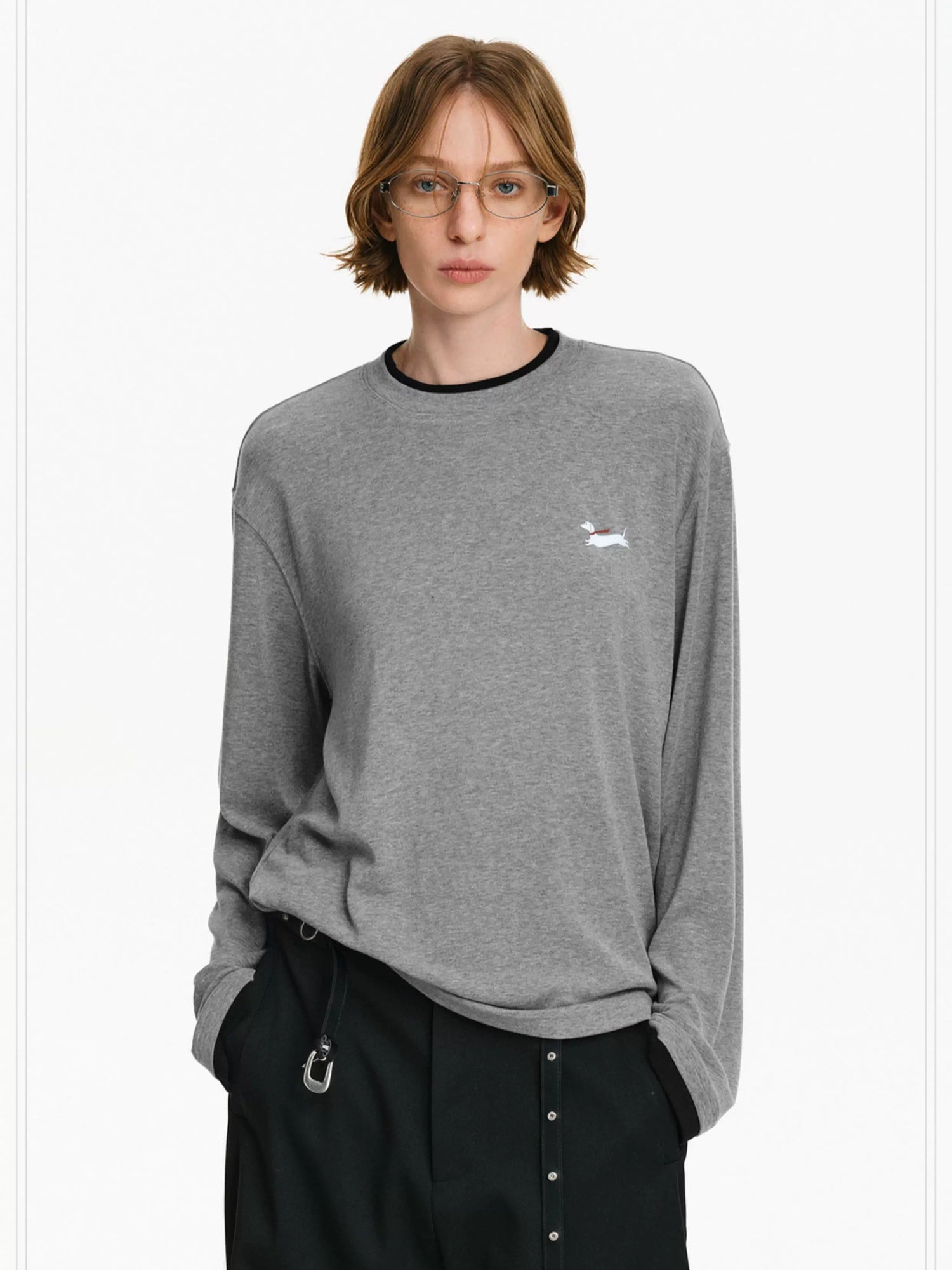 PCLP Breathable Animal Print Loose Fit Unisex Crew Neck Long Sleeve T-Shirt