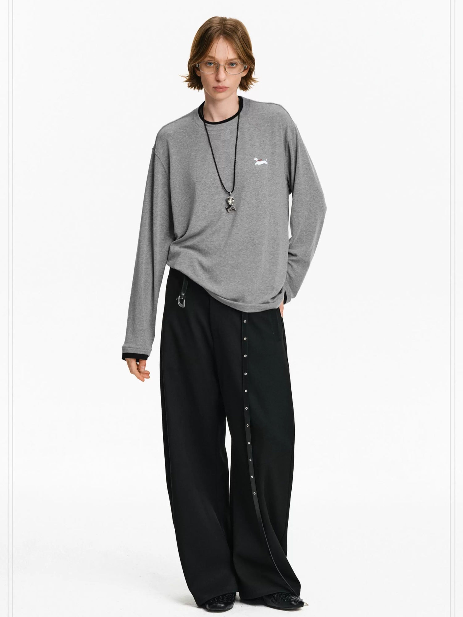 PCLP Breathable Animal Print Loose Fit Unisex Crew Neck Long Sleeve T-Shirt