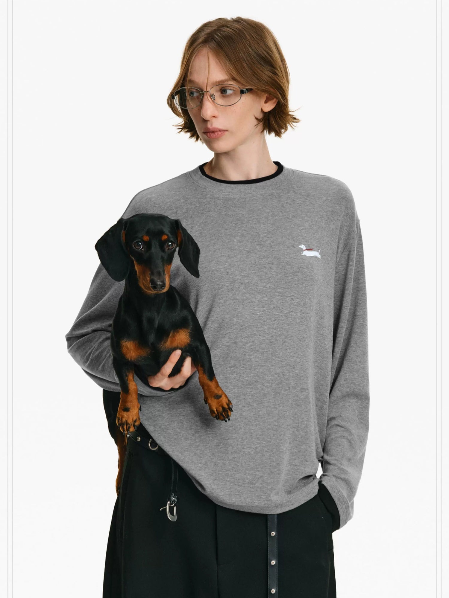 PCLP Breathable Animal Print Loose Fit Unisex Crew Neck Long Sleeve T-Shirt