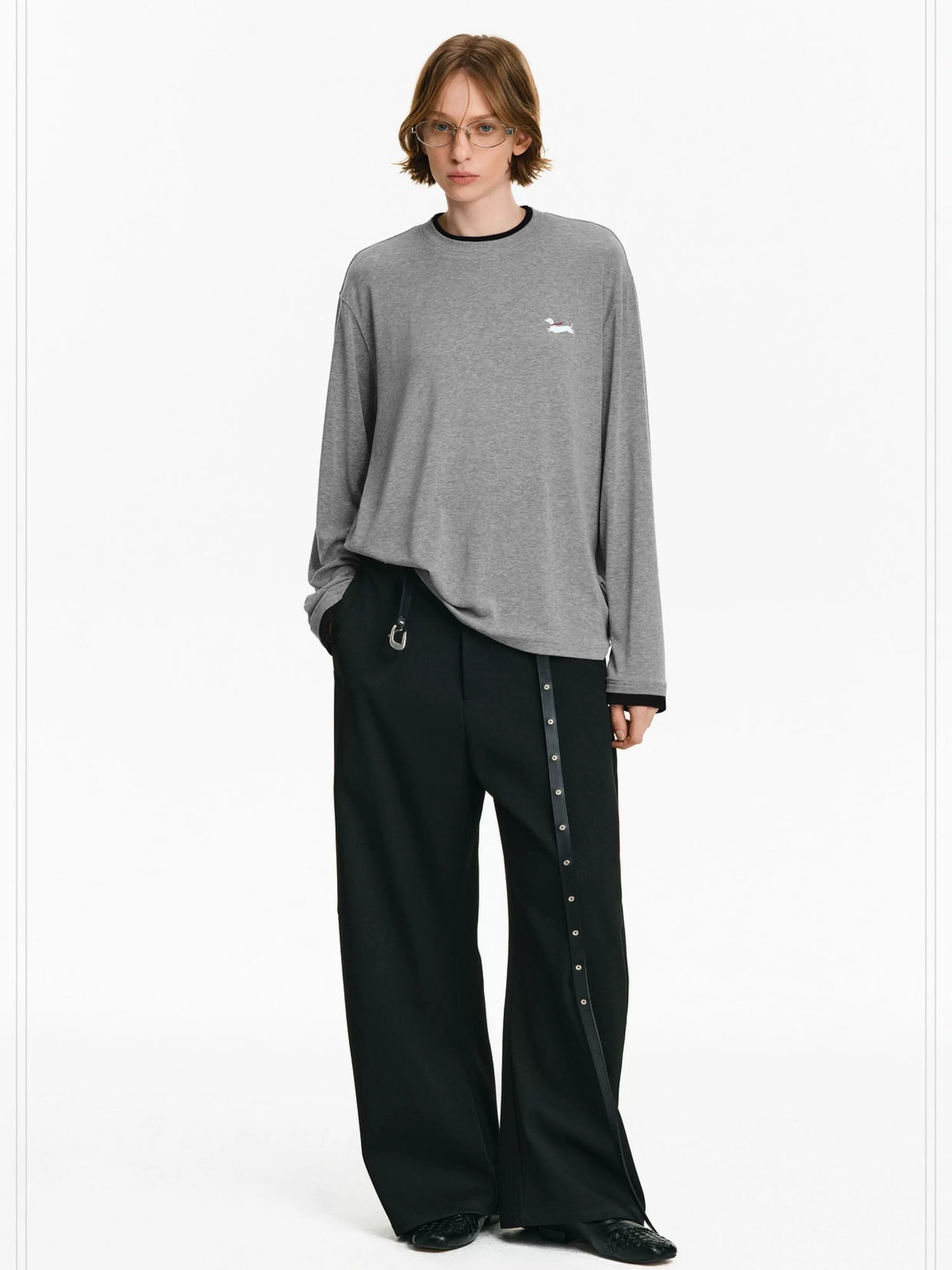 PCLP Breathable Animal Print Loose Fit Unisex Crew Neck Long Sleeve T-Shirt