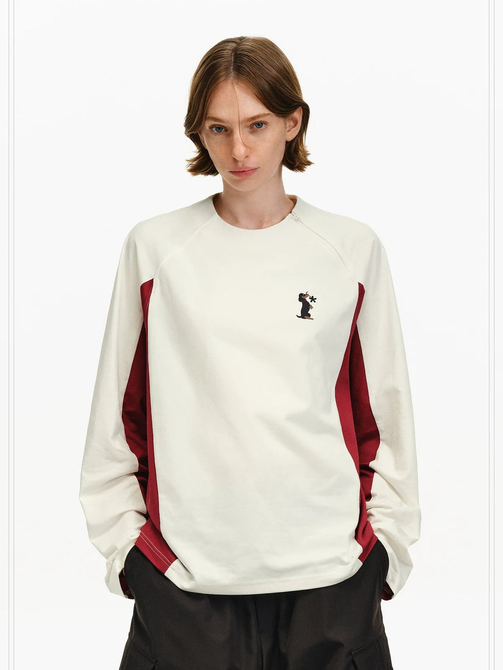 PCLP Breathable Cotton Blend Animal Print Loose Fit Unisex Long Sleeve T-Shirt