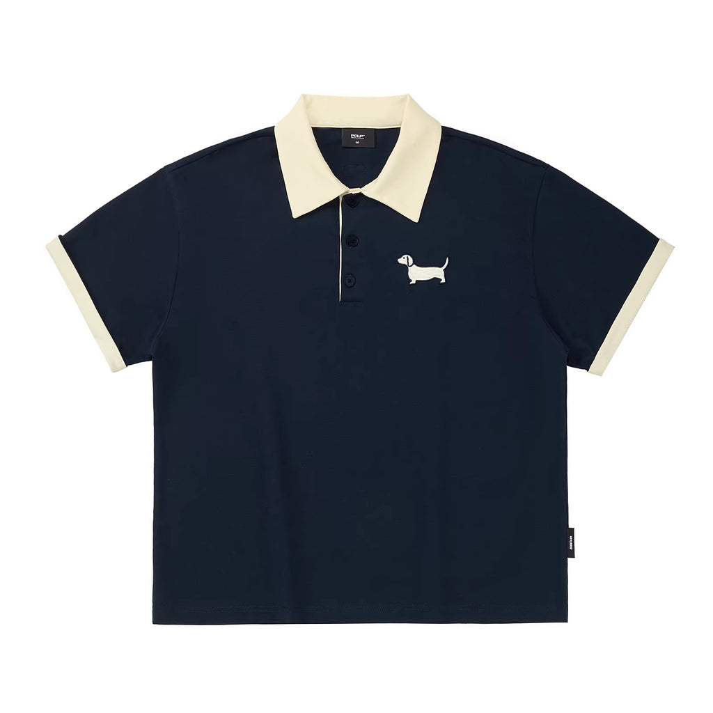 PCLP_Breathable_Cotton_Blend_Animal_Print_Loose_Polo_Collar_Women_Gray_Navy_T-Shirt_MISSTT