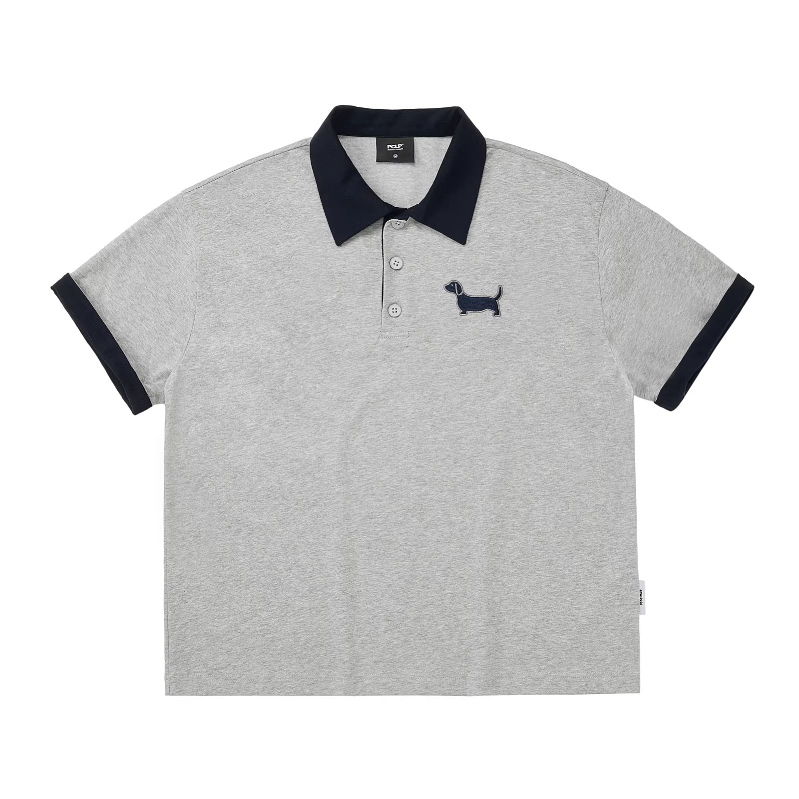 PCLP_Breathable_Cotton_Blend_Animal_Print_Loose_Polo_Collar_Women_Gray_Navy_T-Shirt_MISSTT