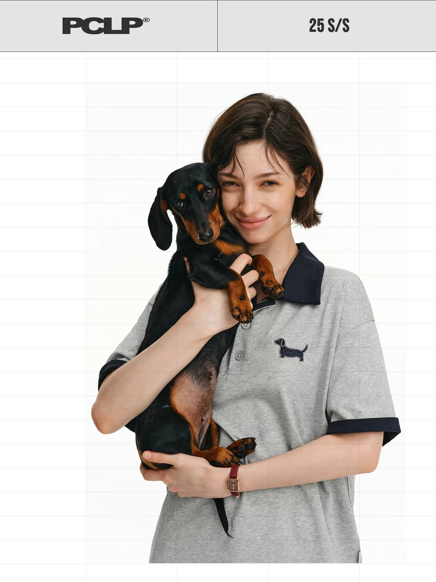 PCLP Breathable Cotton Blend Animal Print Loose Polo Collar Women Gray Navy T-Shirt