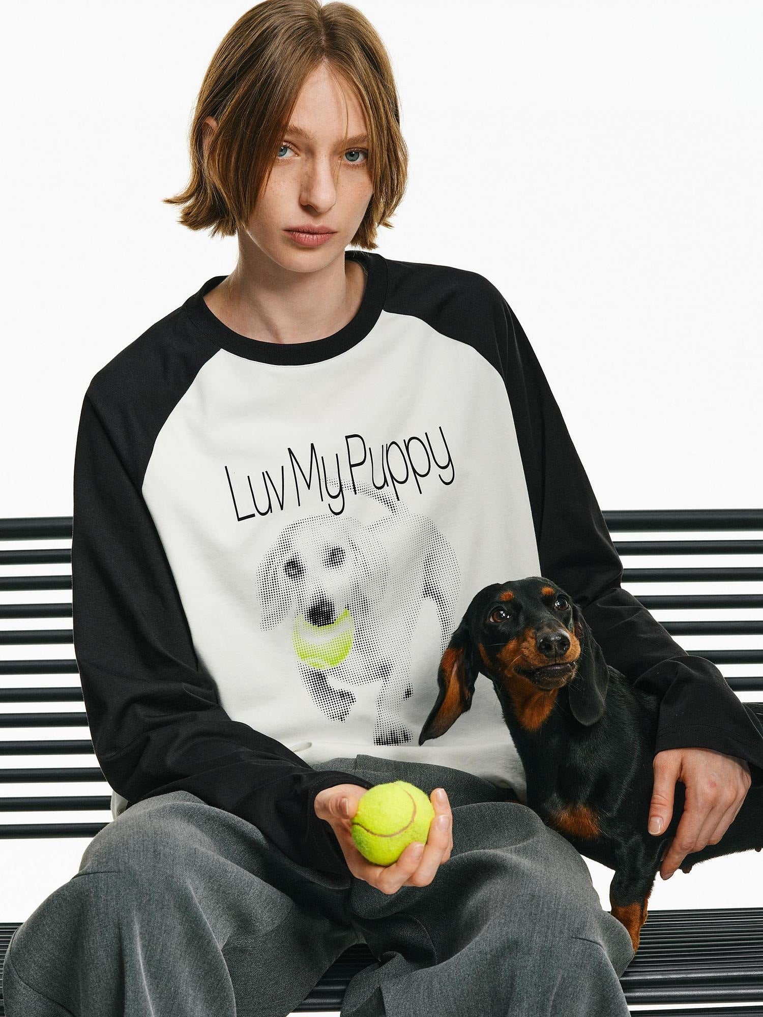 PCLP Breathable Cotton Blend Animal Print Loose Unisex Long Sleeve T-Shirt