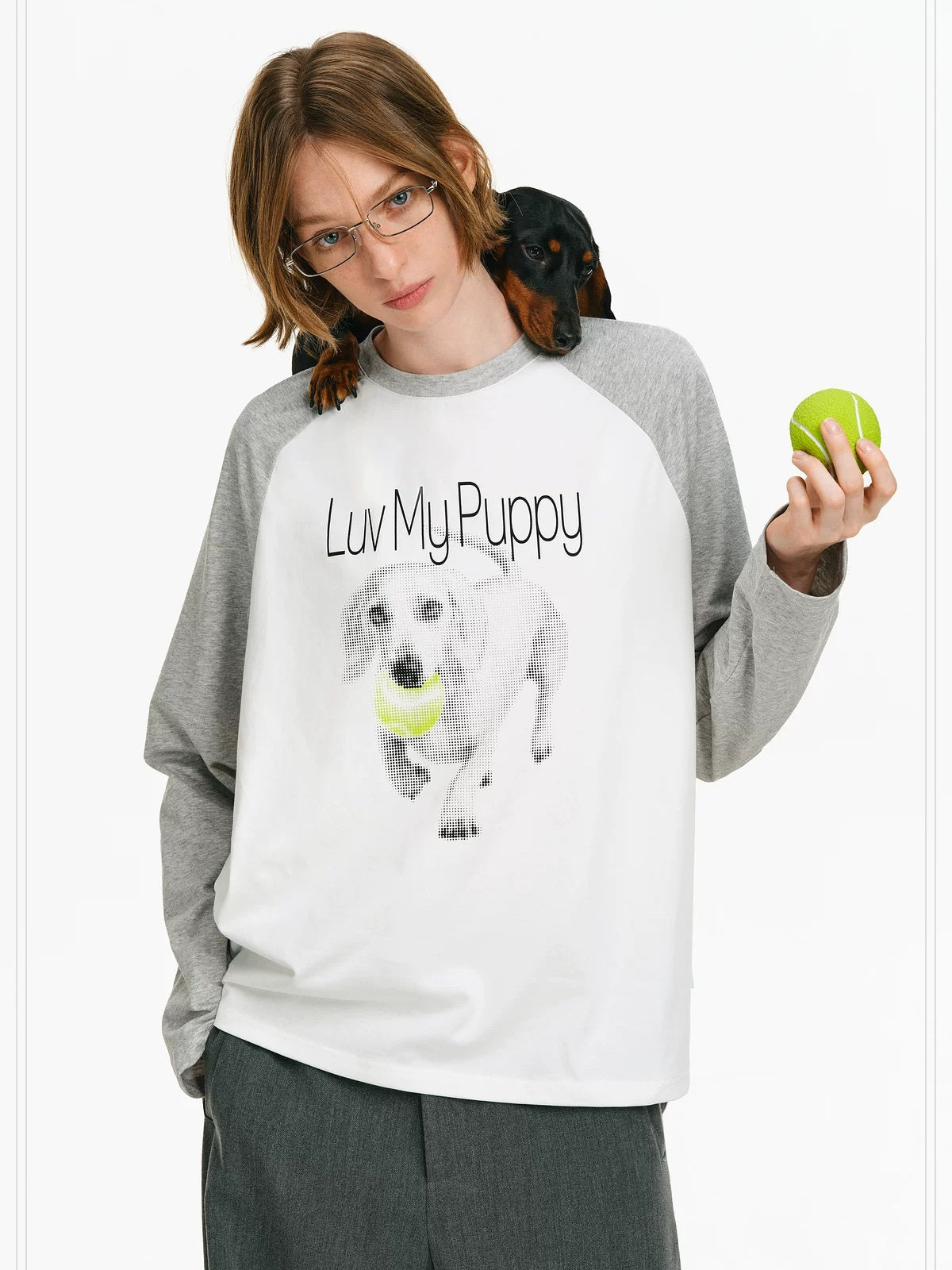 PCLP Breathable Cotton Blend Animal Print Loose Unisex Long Sleeve T-Shirt