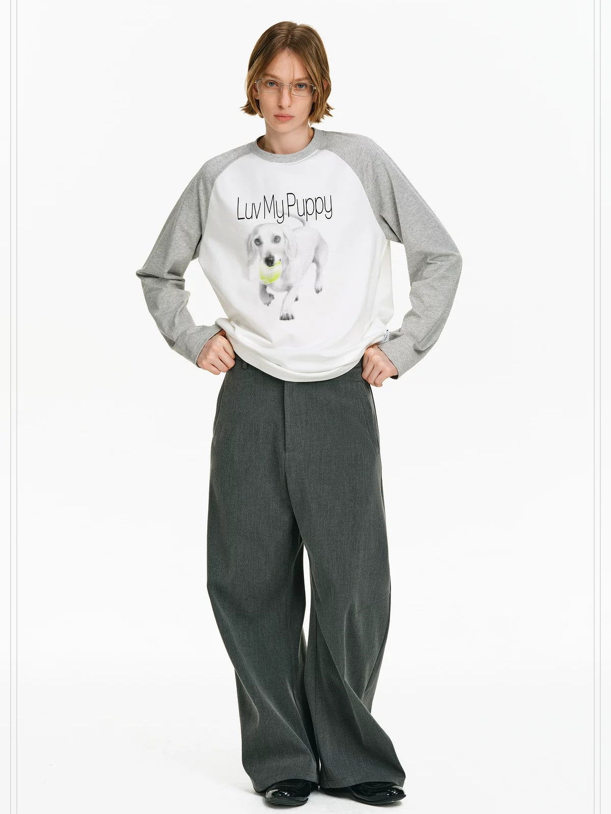 PCLP Breathable Cotton Blend Animal Print Loose Unisex Long Sleeve T-Shirt