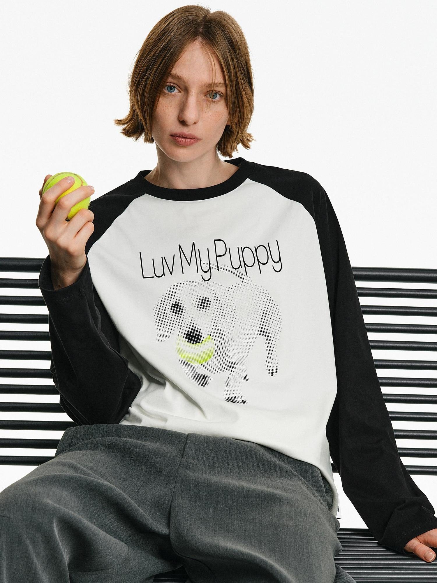 PCLP Breathable Cotton Blend Animal Print Loose Unisex Long Sleeve T-Shirt