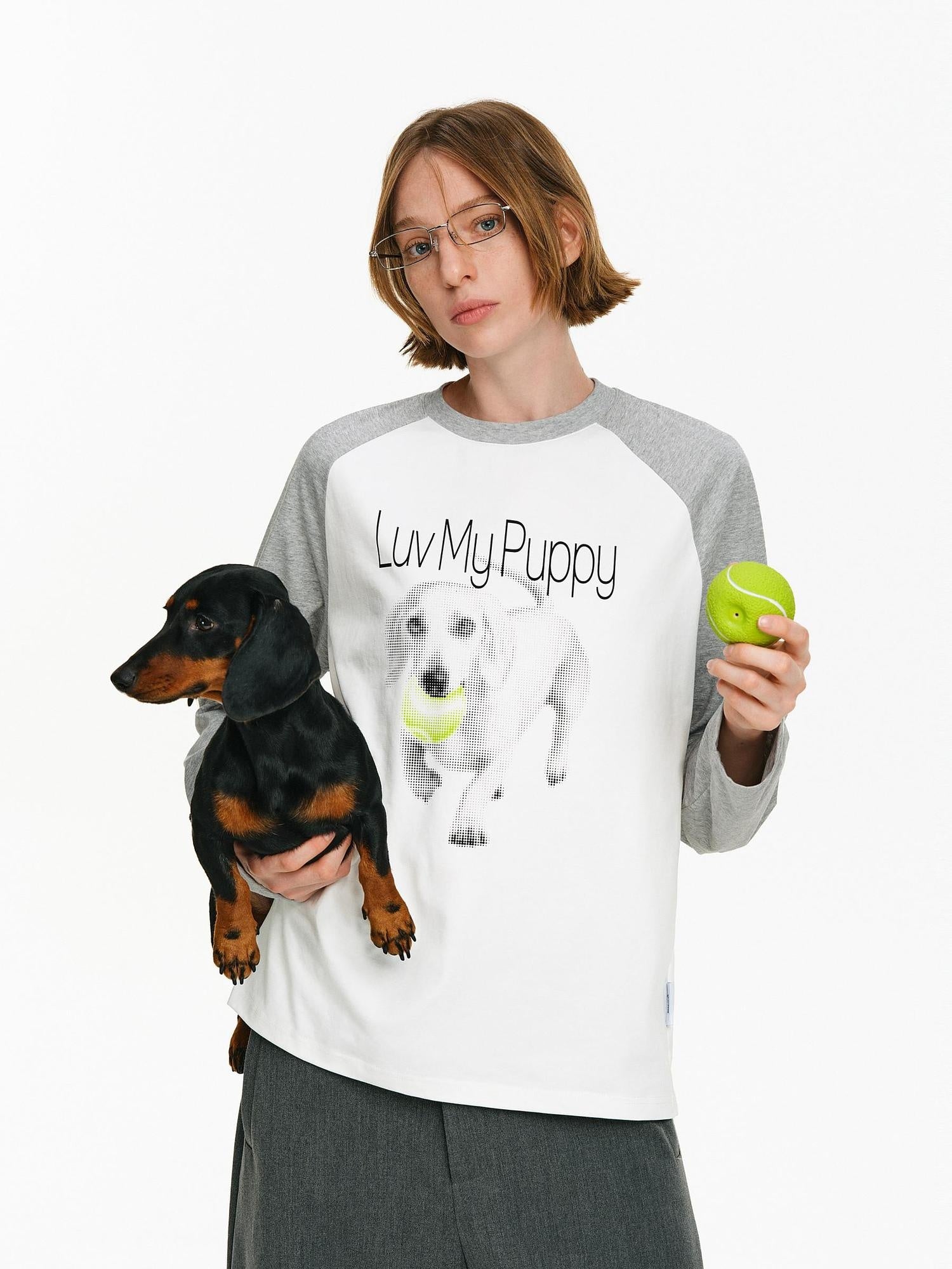 PCLP Breathable Cotton Blend Animal Print Loose Unisex Long Sleeve T-Shirt