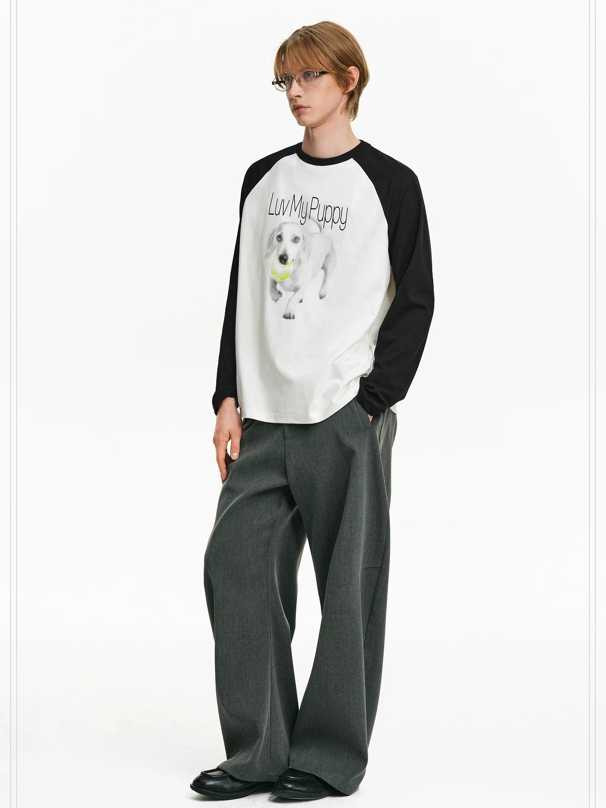 PCLP Breathable Cotton Blend Animal Print Loose Unisex Long Sleeve T-Shirt